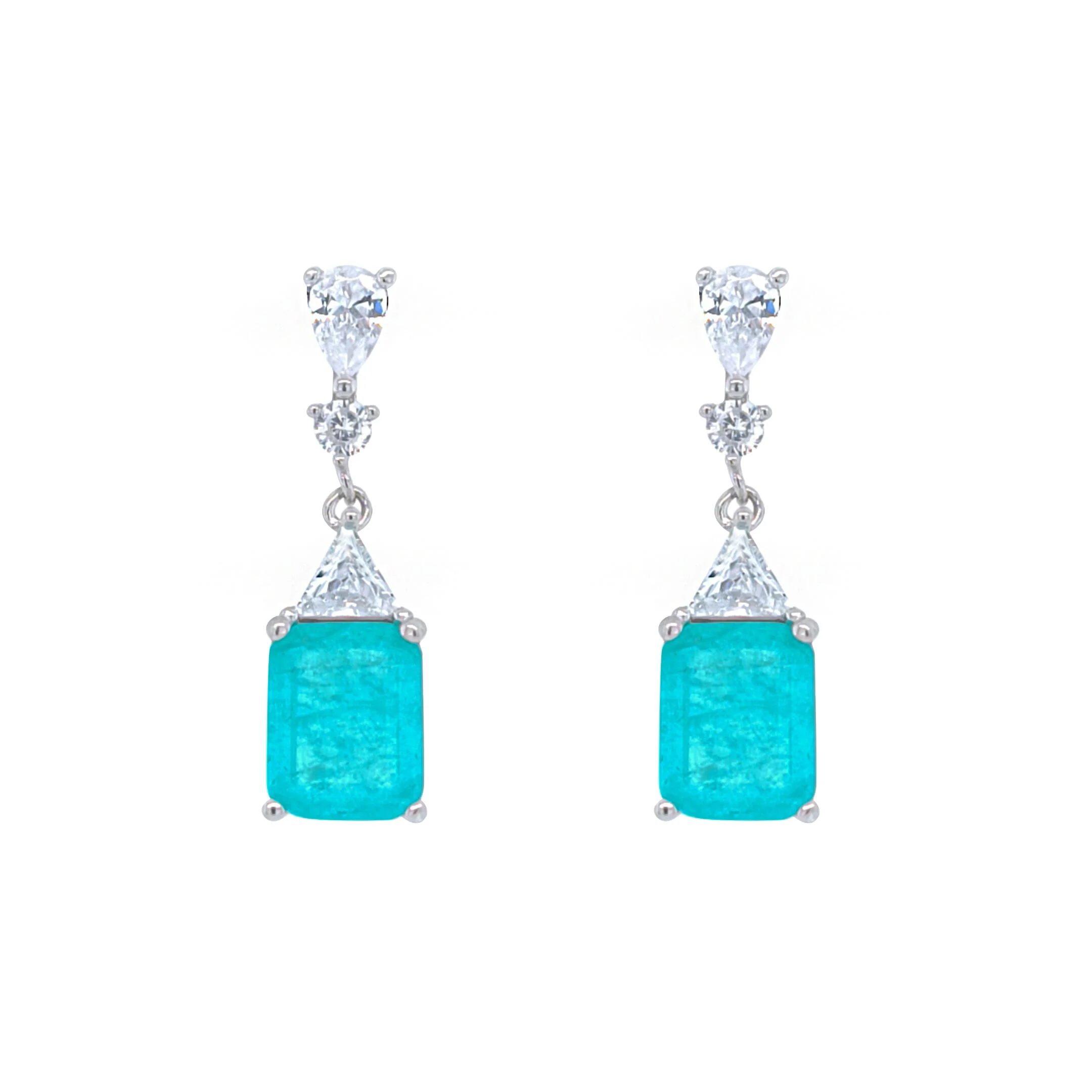 Asfour Crystal Jewelry Set With Turquoise Emerald Design In 925 Sterling Silver-SD0074-GC-8 - Image 3