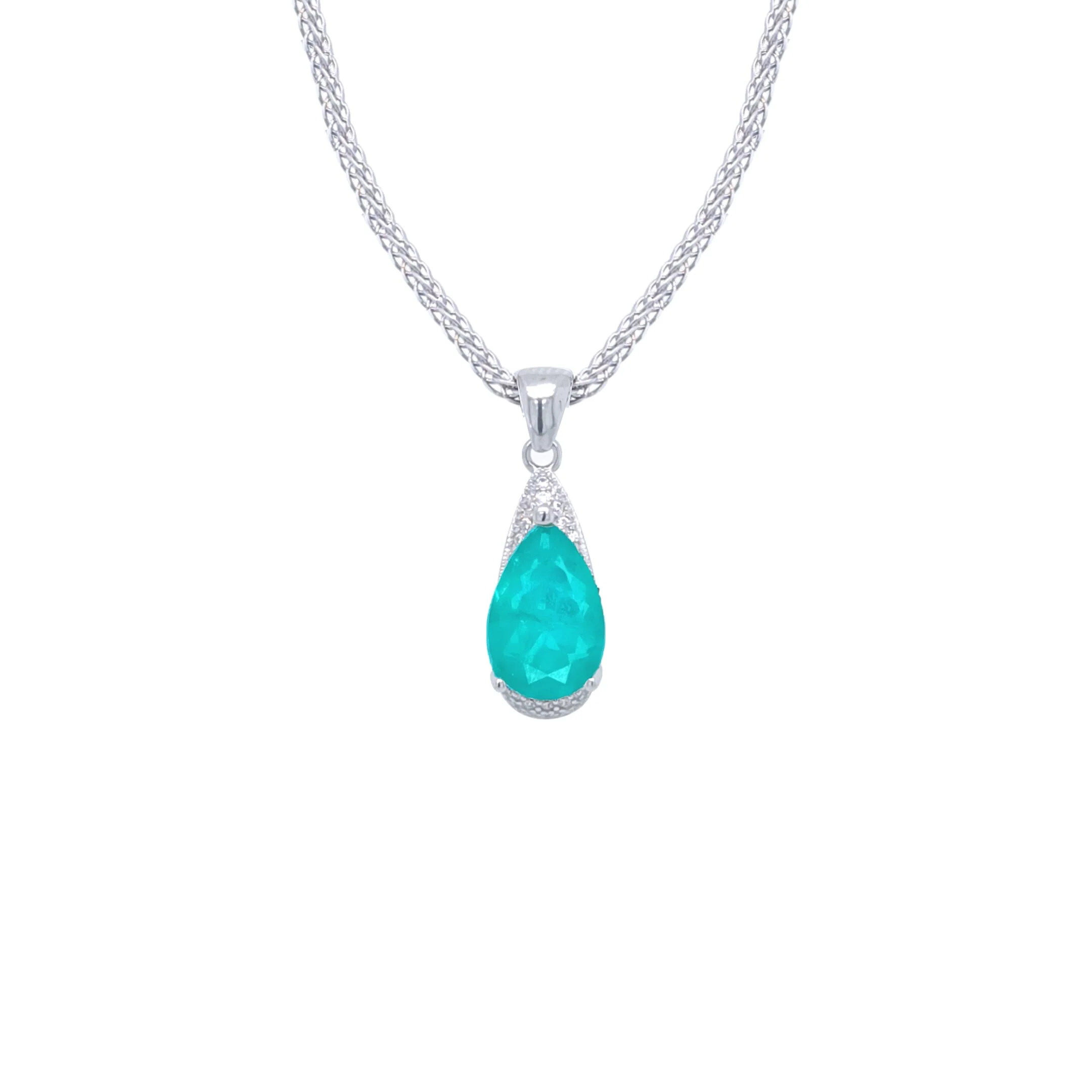 Asfour Crystal Jewelry Set With Turquoise Pear Design In 925 Sterling Silver-SD0055-GC-9 - Image 2