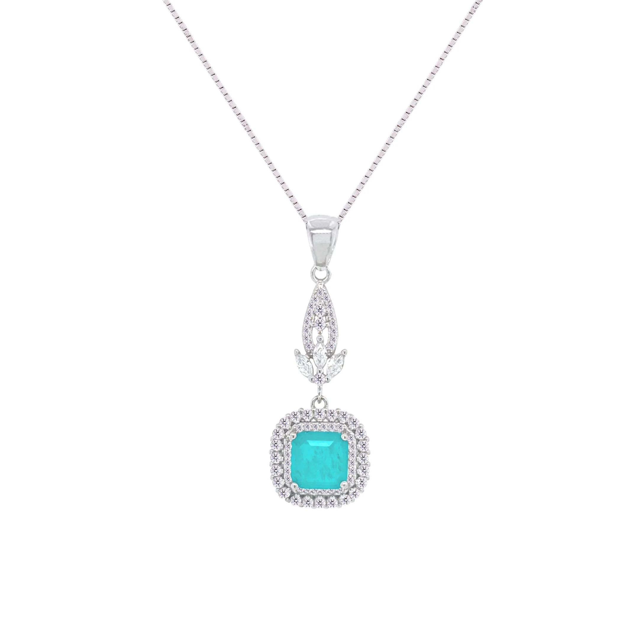 Asfour Crystal Jewelry Set With Turquoise Square Design In 925 Sterling Silver-SD0073-GC-8 - Image 2