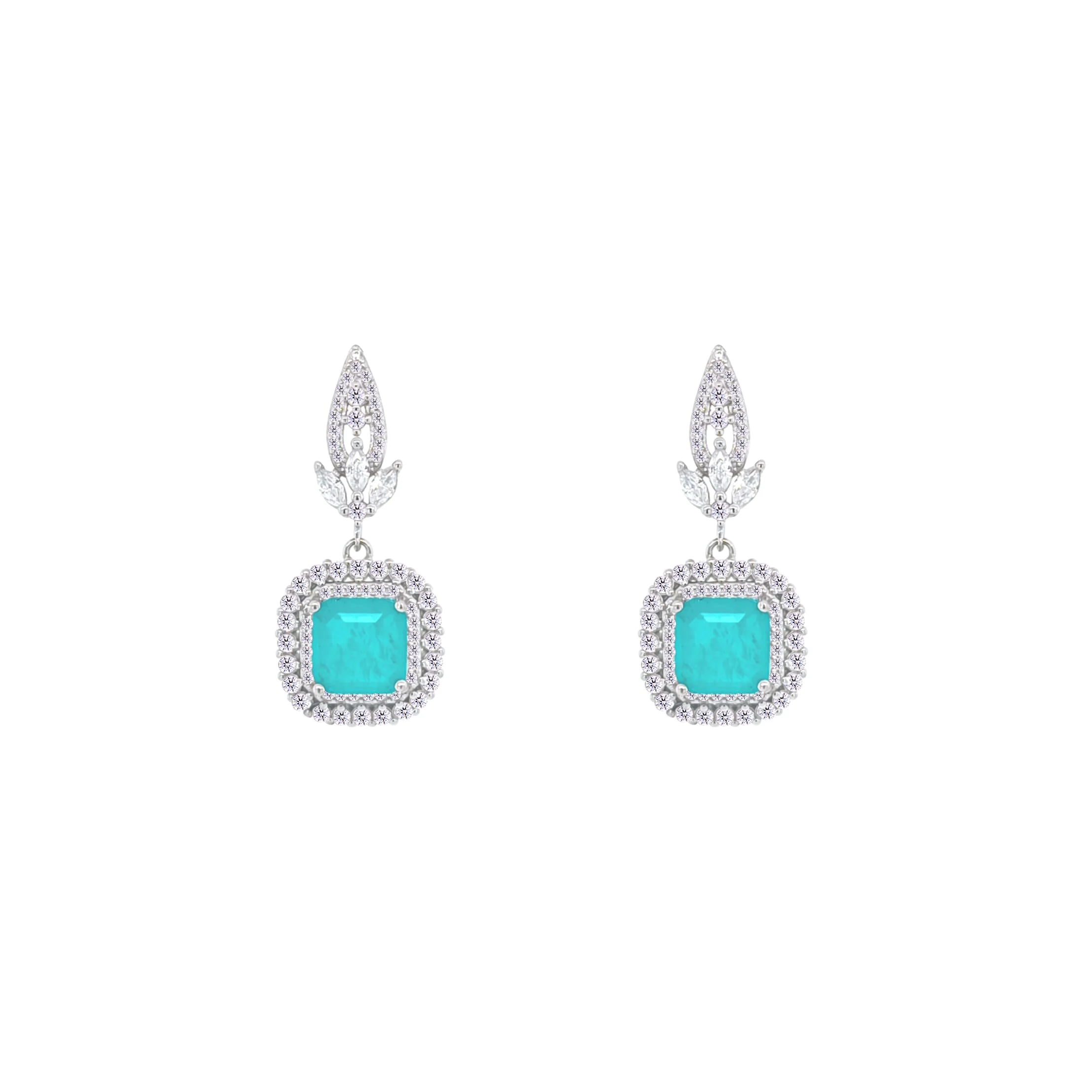 Asfour Crystal Jewelry Set With Turquoise Square Design In 925 Sterling Silver-SD0073-GC-8 - Image 3