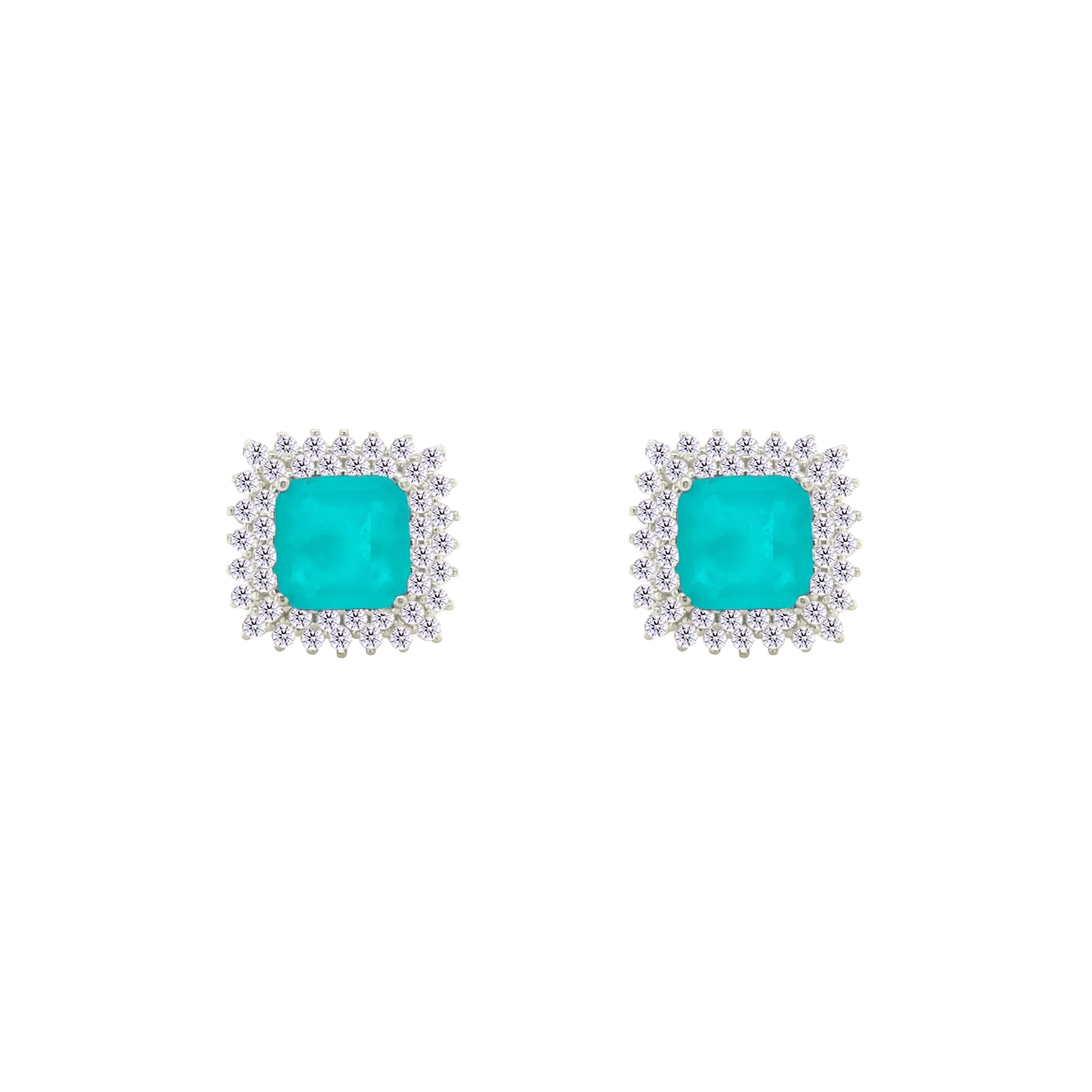 Asfour Crystal Jewelry Set With Turquoise Square Design In 925 Sterling Silver-SD0089-GC-9 - Image 3