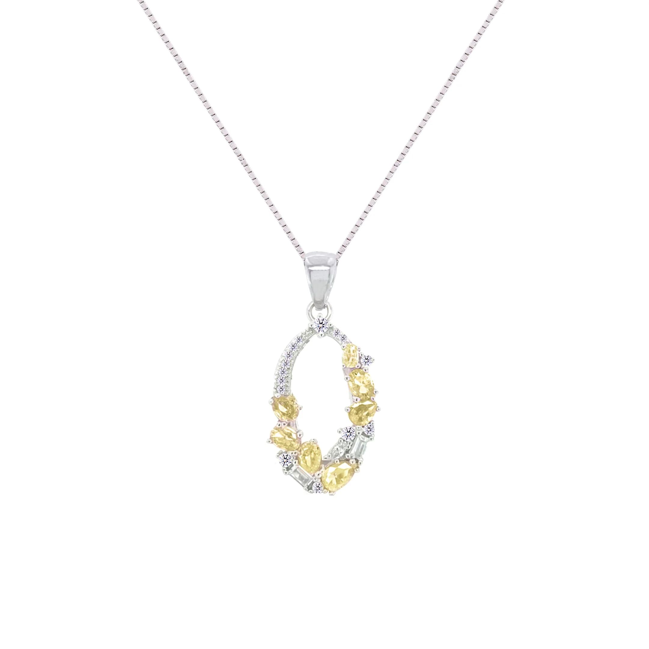 Asfour Crystal Jewelry Set With Yellow Art Deco Design In 925 Sterling Silver-SD0065-WY-7 - Image 2