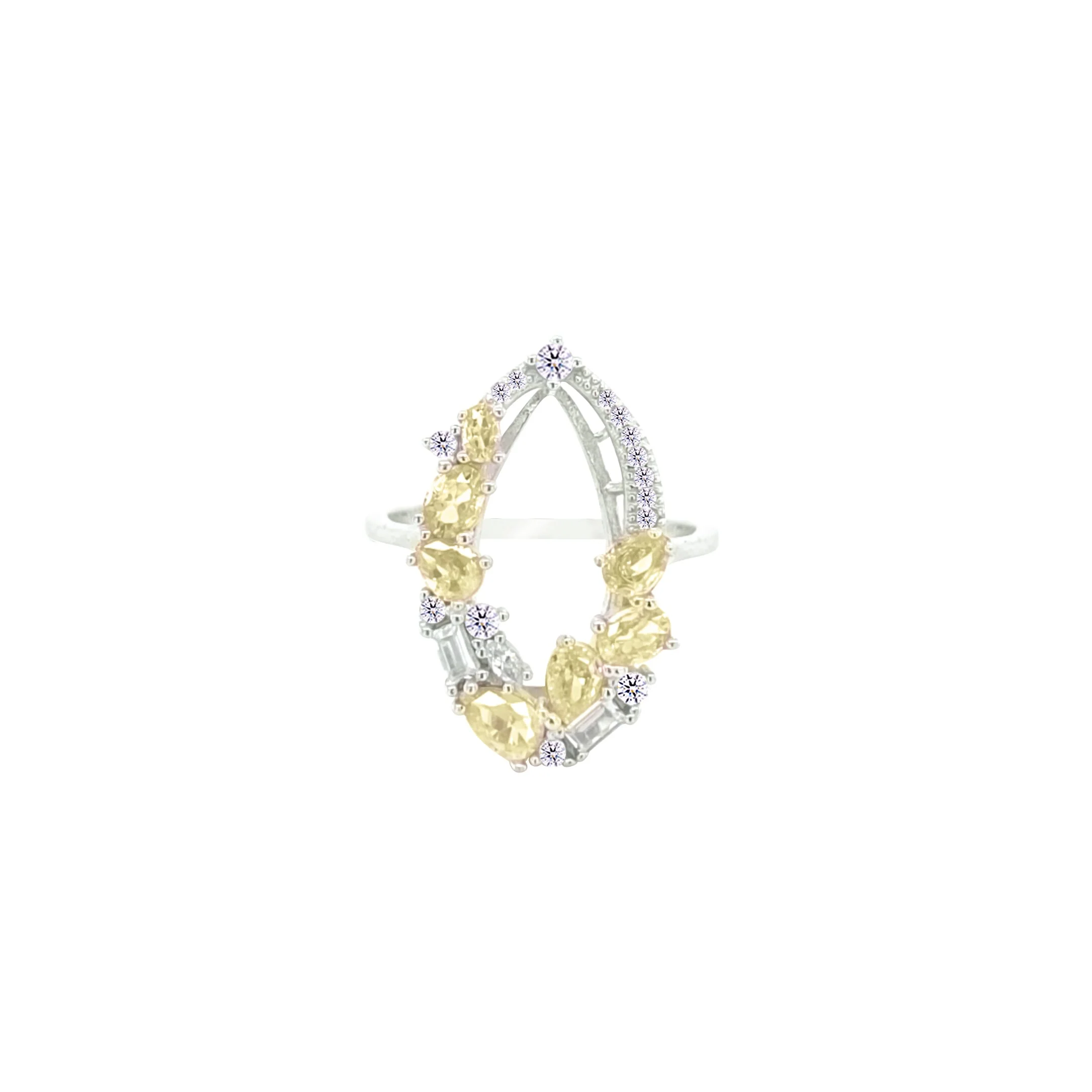 Asfour Crystal Jewelry Set With Yellow Art Deco Design In 925 Sterling Silver-SD0065-WY-7 - Image 3