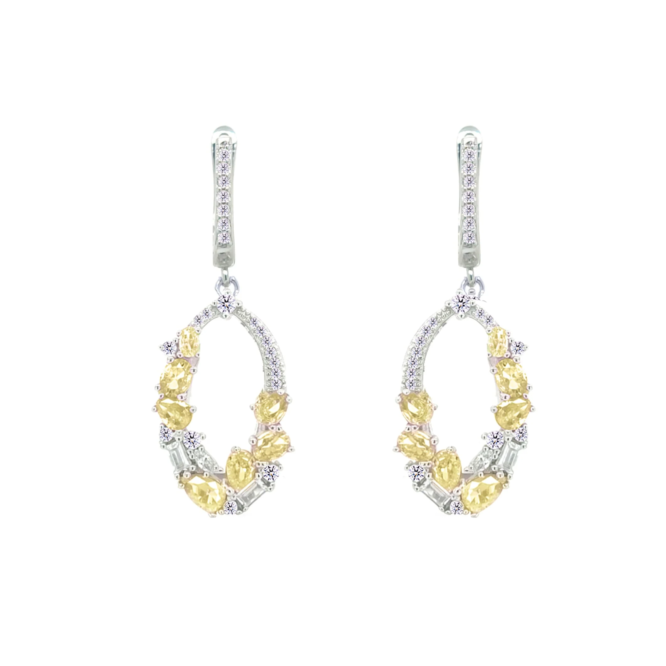 Asfour Crystal Jewelry Set With Yellow Art Deco Design In 925 Sterling Silver-SD0065-WY-7 - Image 4