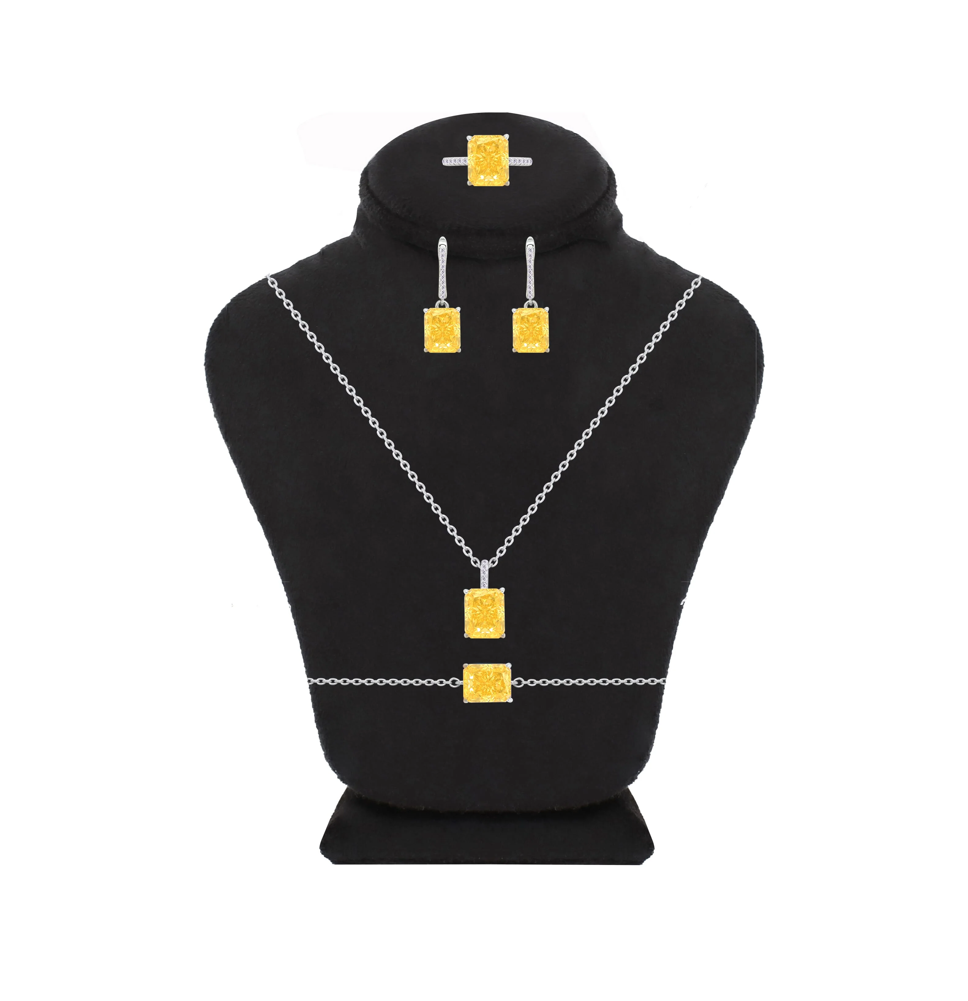 Asfour Crystal Jewelry Set With Yellow Emerald Design In 925 Sterling Silver-SD0131-Y-7