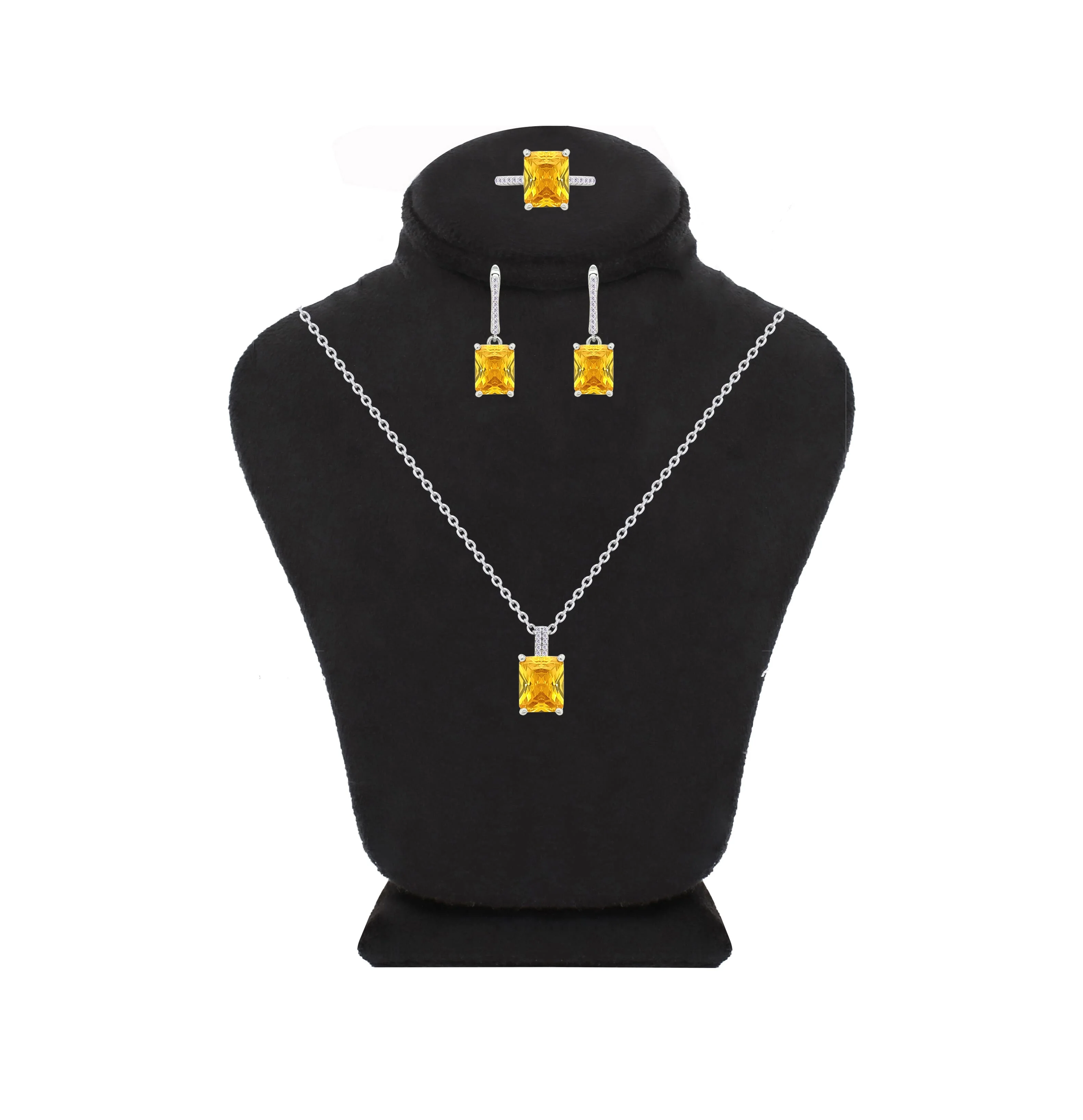 Asfour Crystal Jewelry Set With Yellow Emerald Design In 925 Sterling Silver-SD0135-Y-7