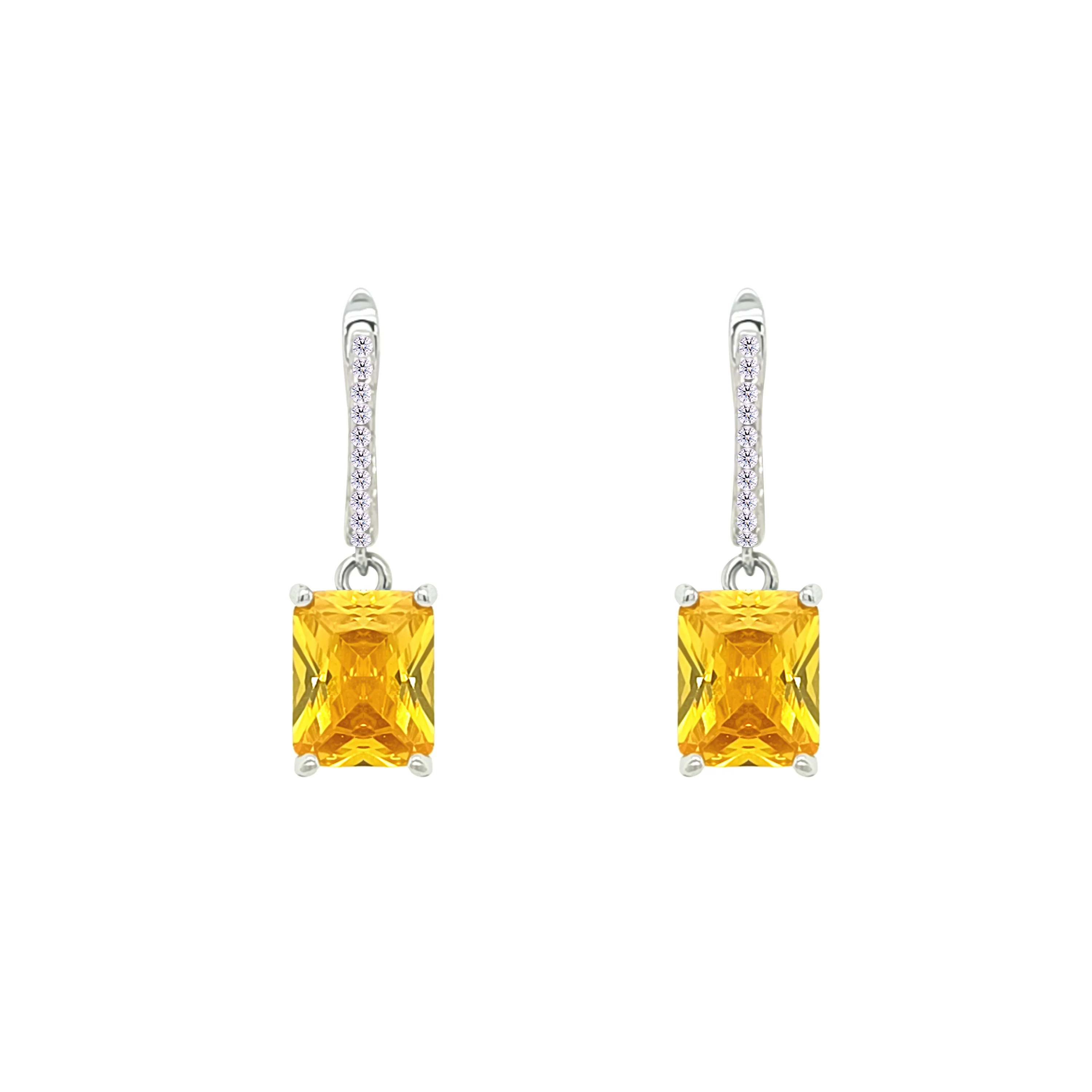 Asfour Crystal Jewelry Set With Yellow Emerald Design In 925 Sterling Silver-SD0135-Y-7 - Image 3