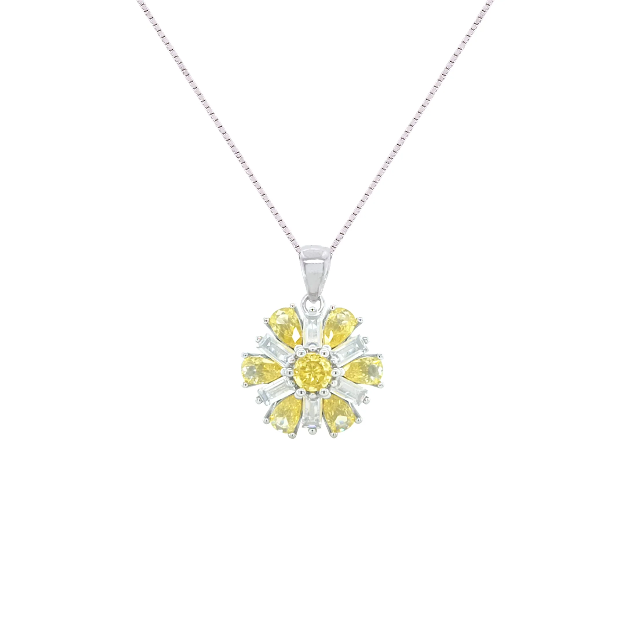 Asfour Crystal Jewelry Set With Yellow Flower Design In 925 Sterling Silver-SD0066-WY-9 - Image 2