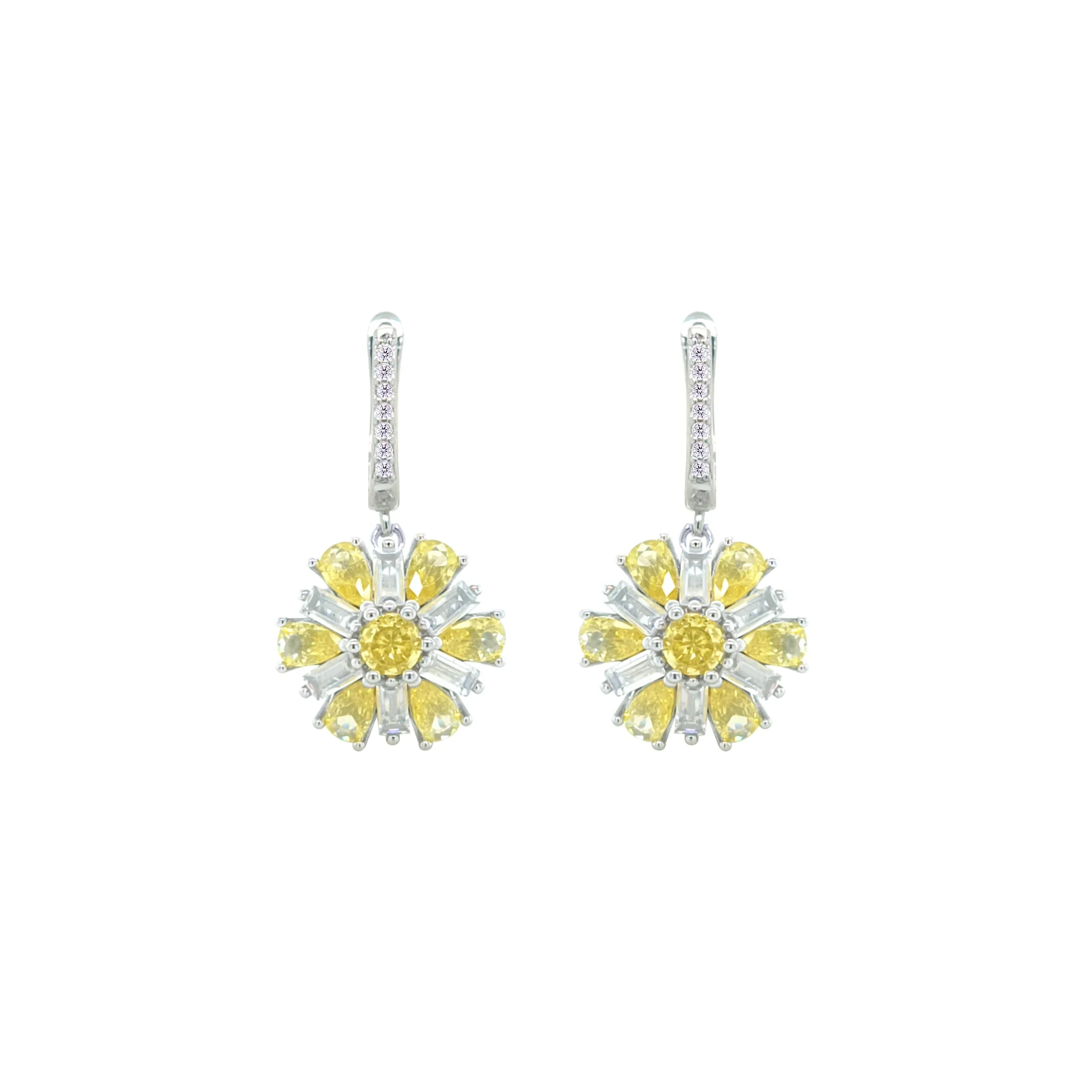 Asfour Crystal Jewelry Set With Yellow Flower Design In 925 Sterling Silver-SD0066-WY-9 - Image 3
