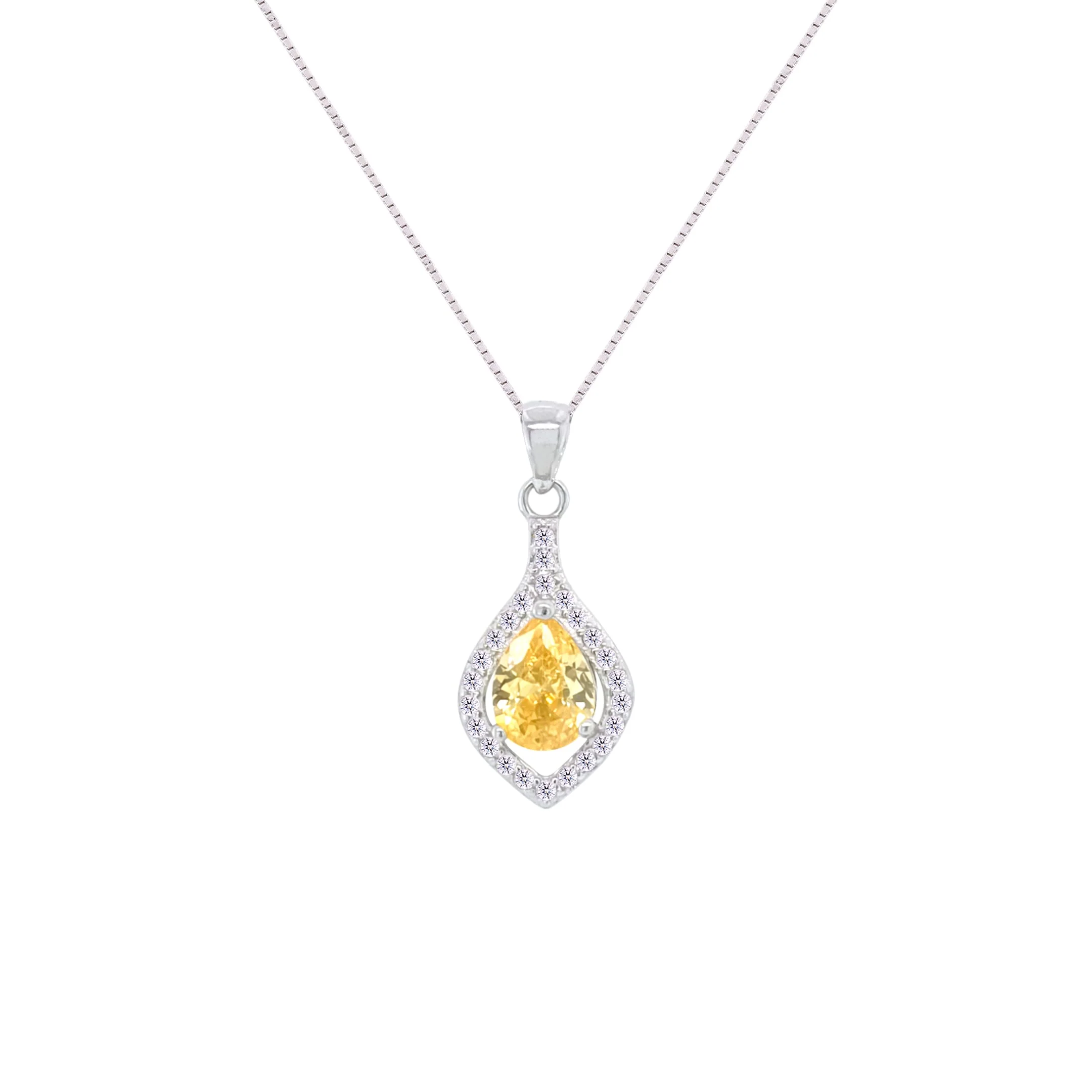 Asfour Crystal Jewelry Set With Yellow Pear Design In 925 Sterling Silver-SD0068-Y-7 - Image 2