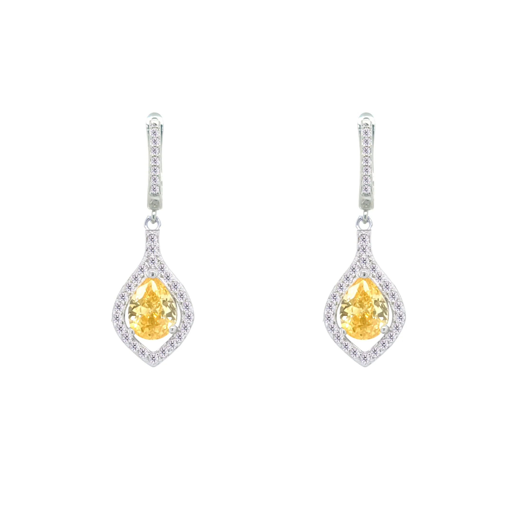 Asfour Crystal Jewelry Set With Yellow Pear Design In 925 Sterling Silver-SD0068-Y-7 - Image 3
