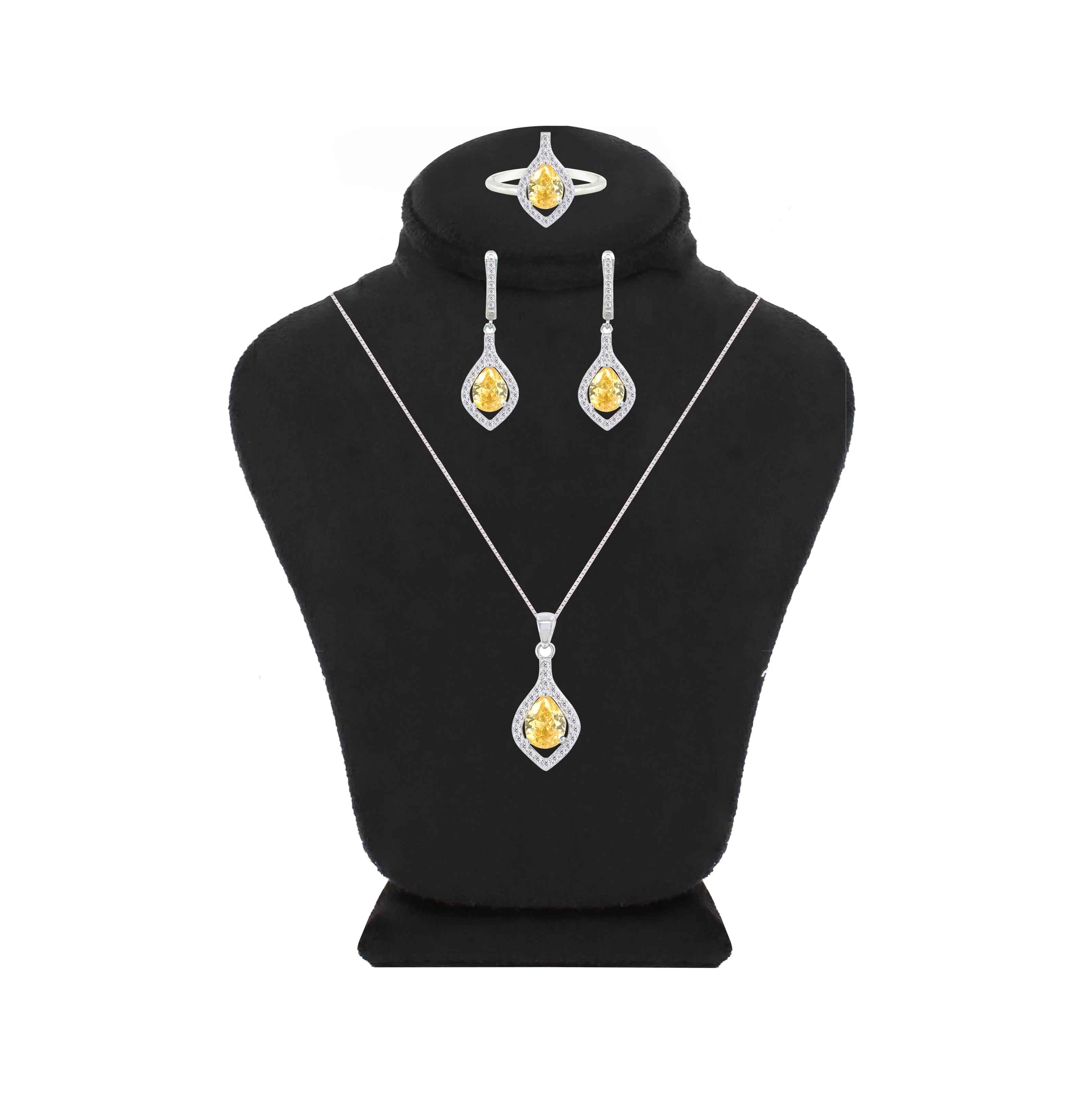 Asfour Crystal Jewelry Set With Yellow Pear Design In 925 Sterling Silver-SD0068-Y-8