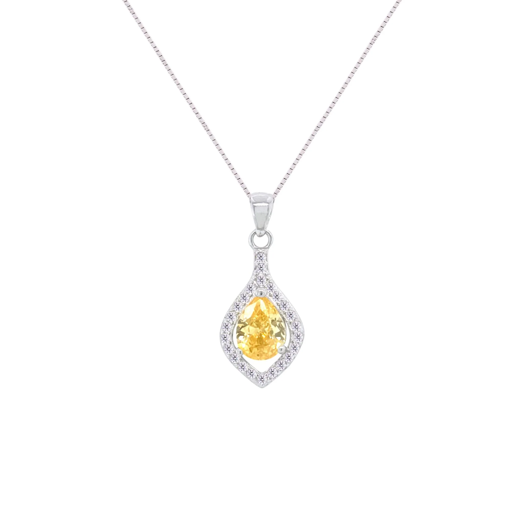 Asfour Crystal Jewelry Set With Yellow Pear Design In 925 Sterling Silver-SD0068-Y-8 - Image 2