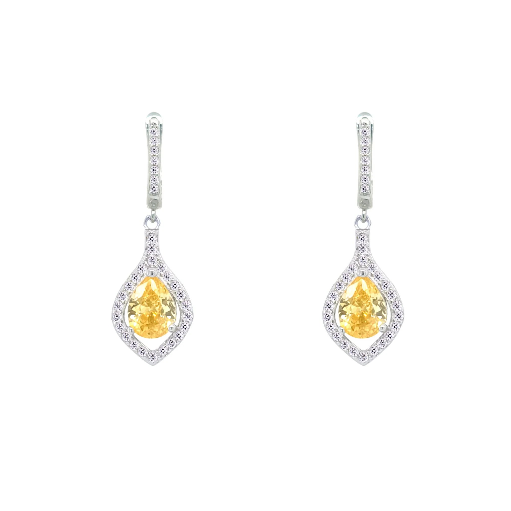 Asfour Crystal Jewelry Set With Yellow Pear Design In 925 Sterling Silver-SD0068-Y-8 - Image 3