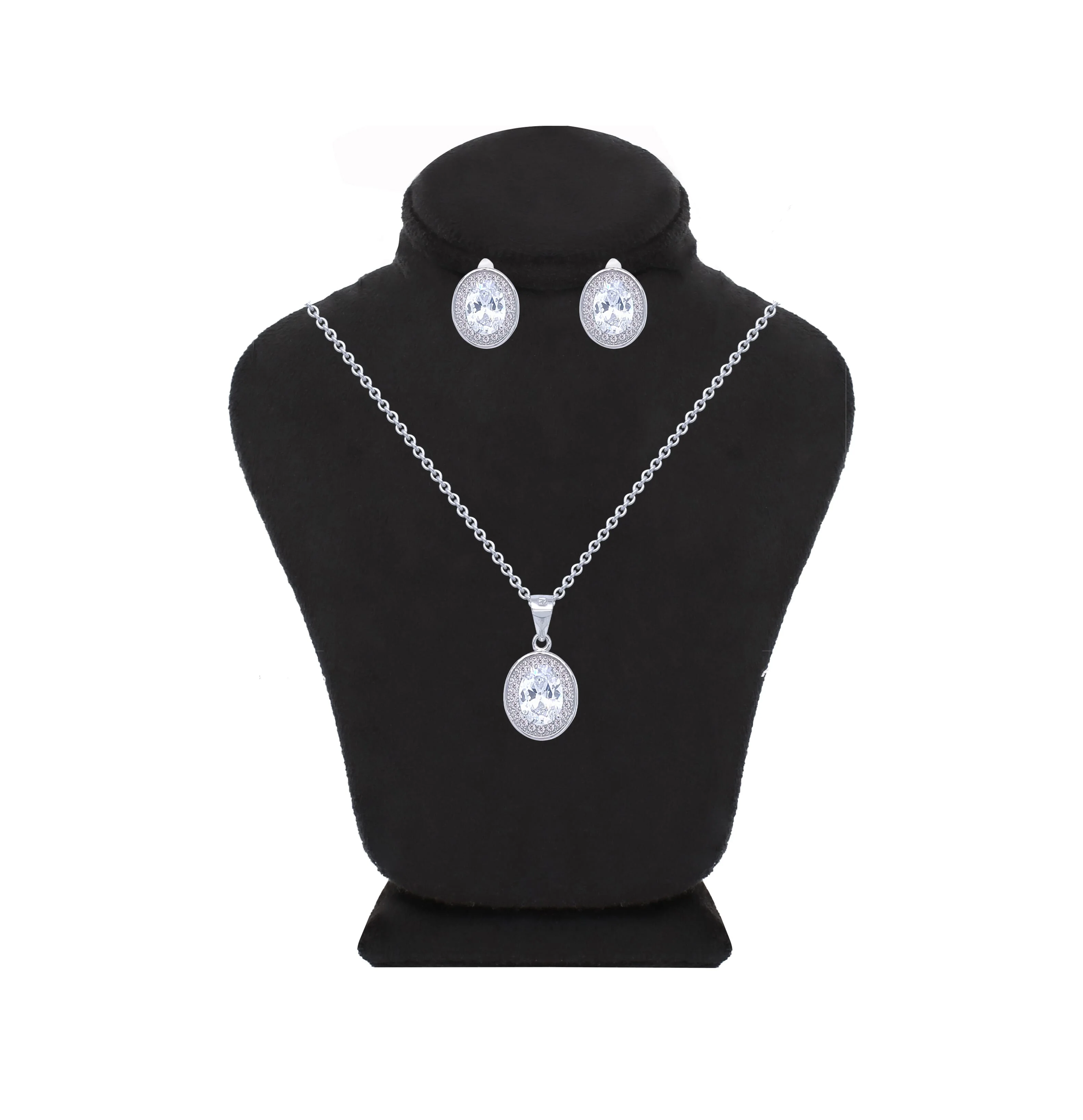 Asfour Crystal Jewelry Set With Zircon Oval Design In 925 Sterling Silver -SM0032