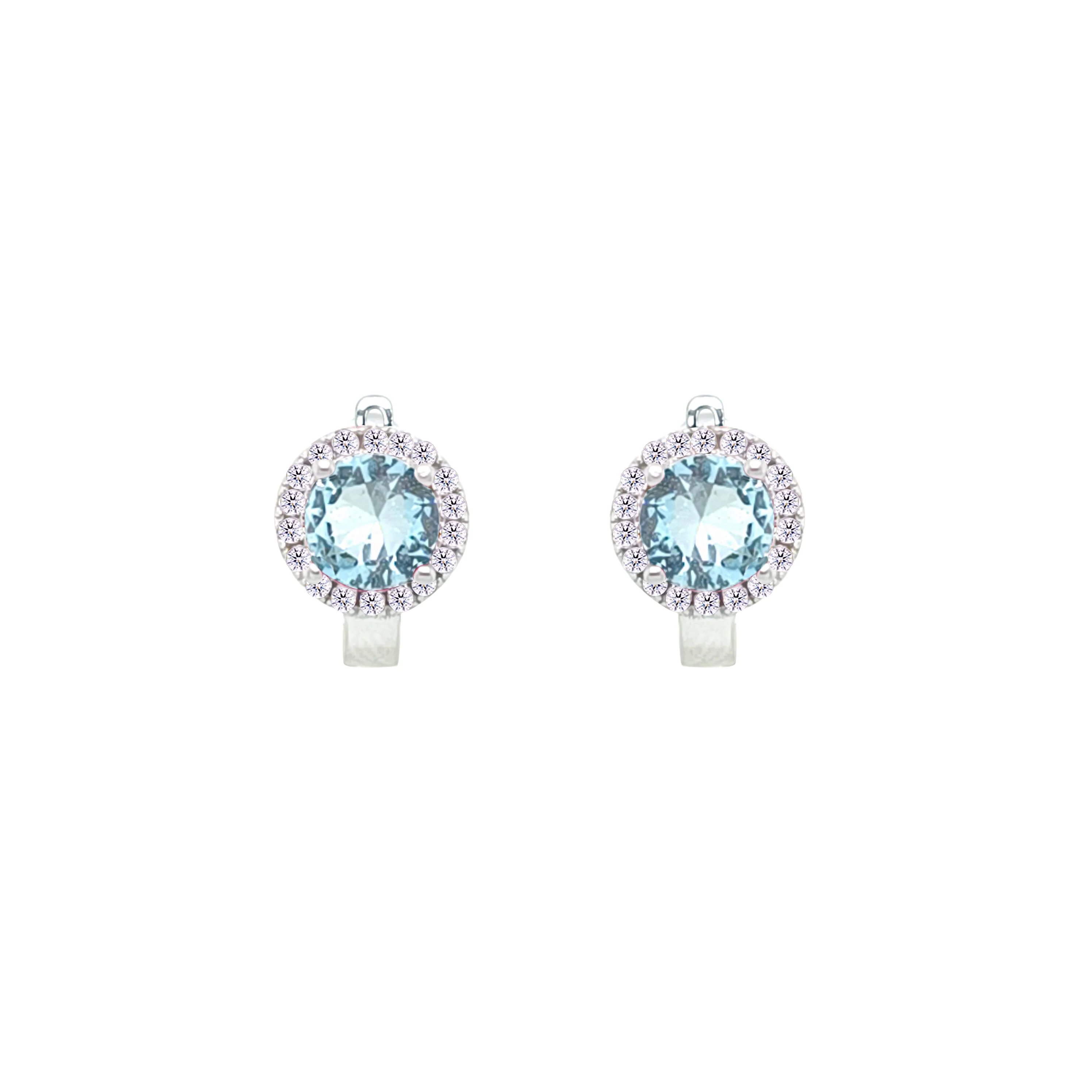 Asfour Crystal Latch Back Earring With Aquamarine Round Design In 925 Sterling Silver-EM0153-LZ