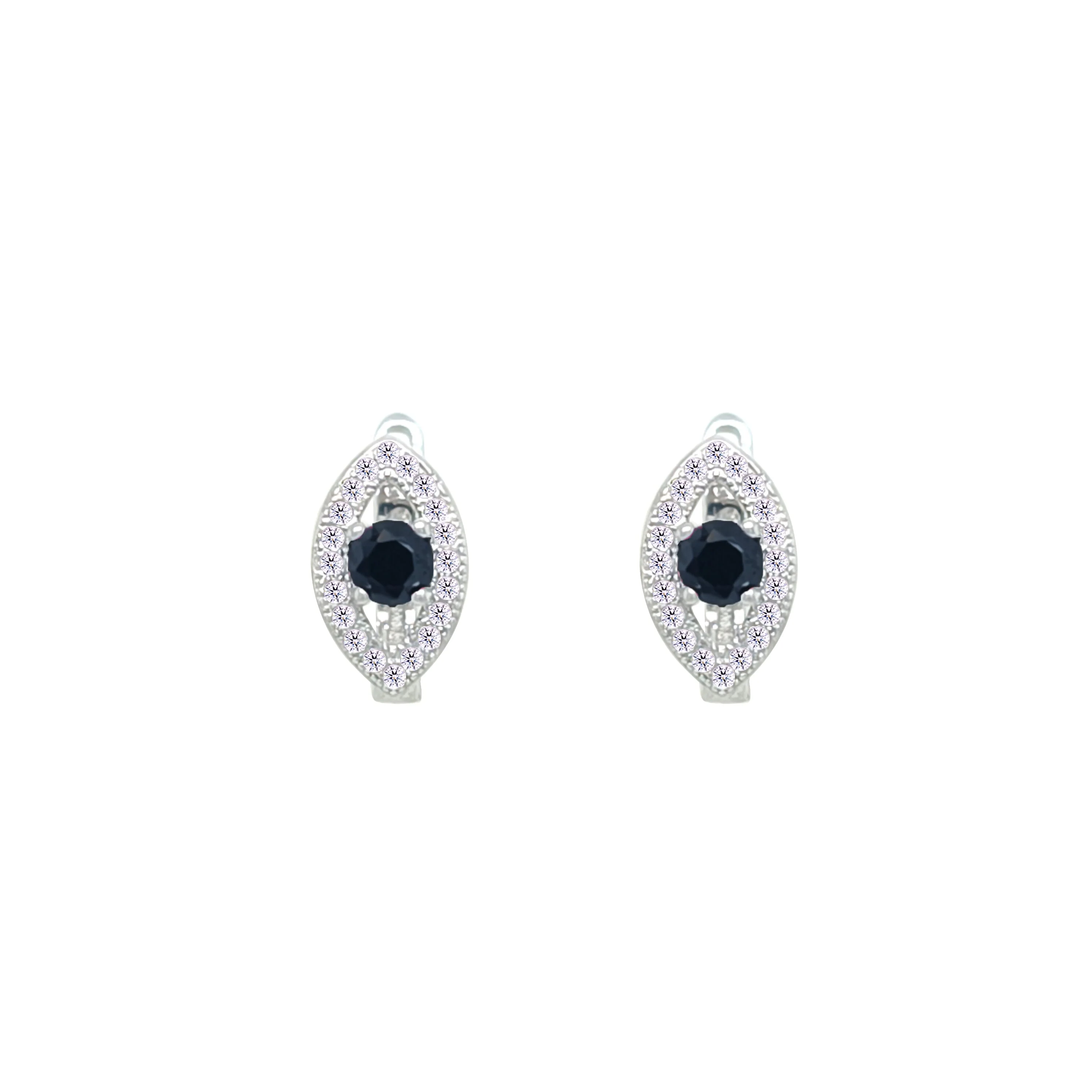 Asfour Crystal Latch Back Earring With Black Art Deco Design In 925 Sterling Silver-EM0155-WP