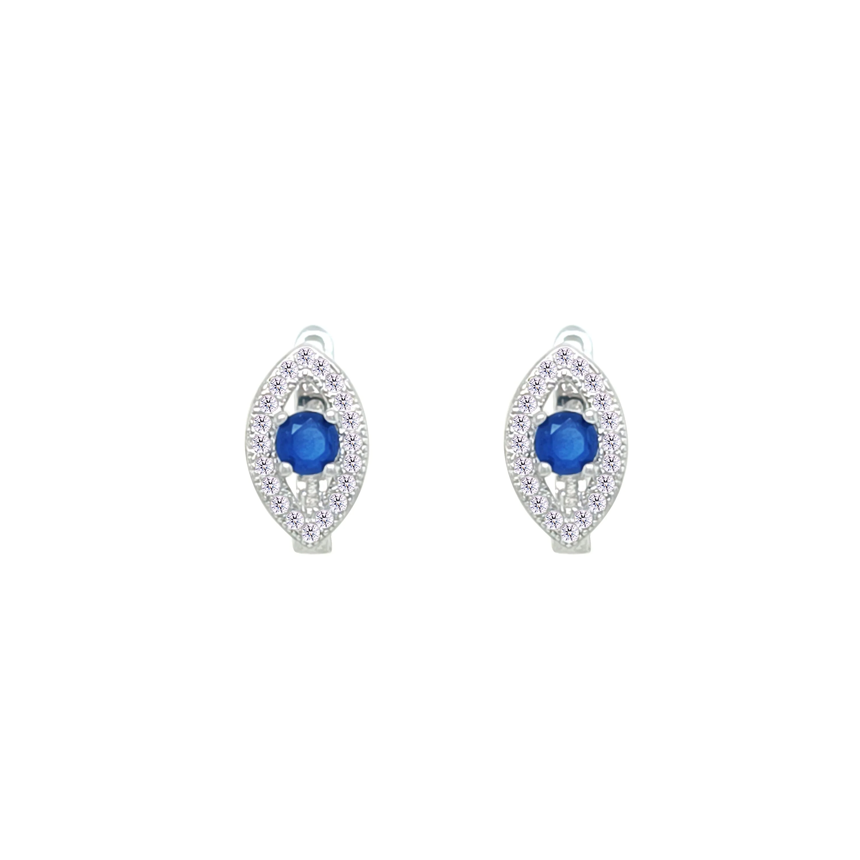 Asfour Crystal Latch Back Earring With Blue Art Deco Design In 925 Sterling Silver-EM0157-WB