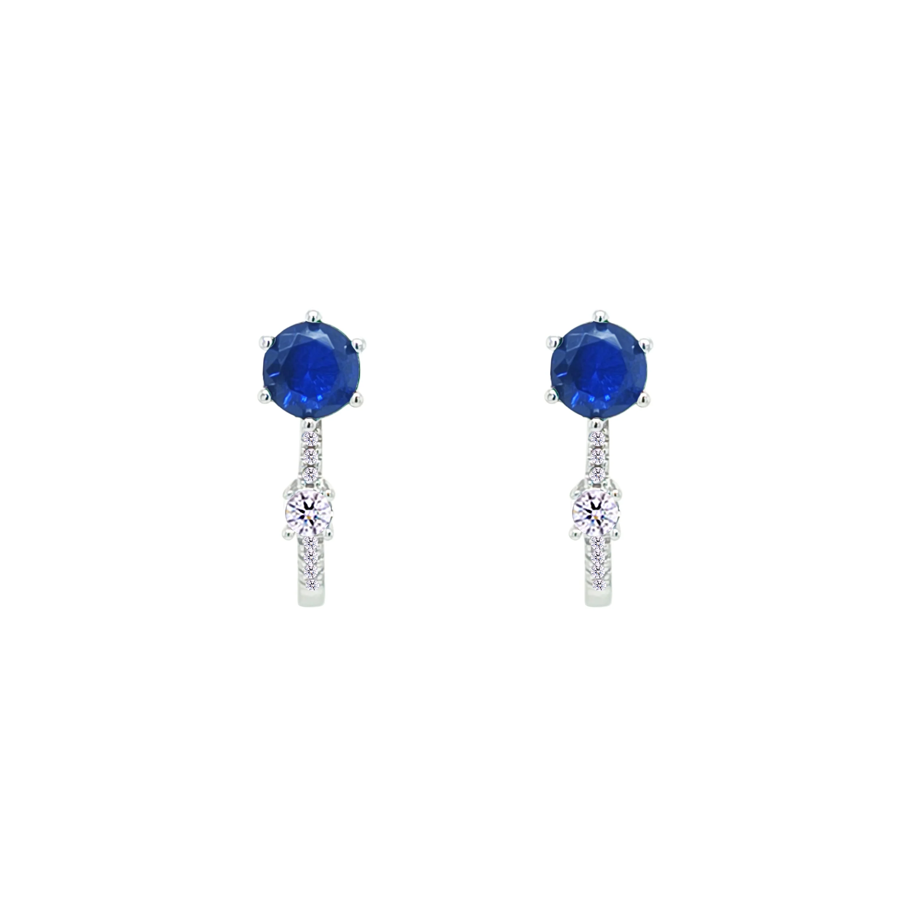 Asfour Crystal Latch Back Earring With Blue Round Design In 925 Sterling Silver-EM0151-B