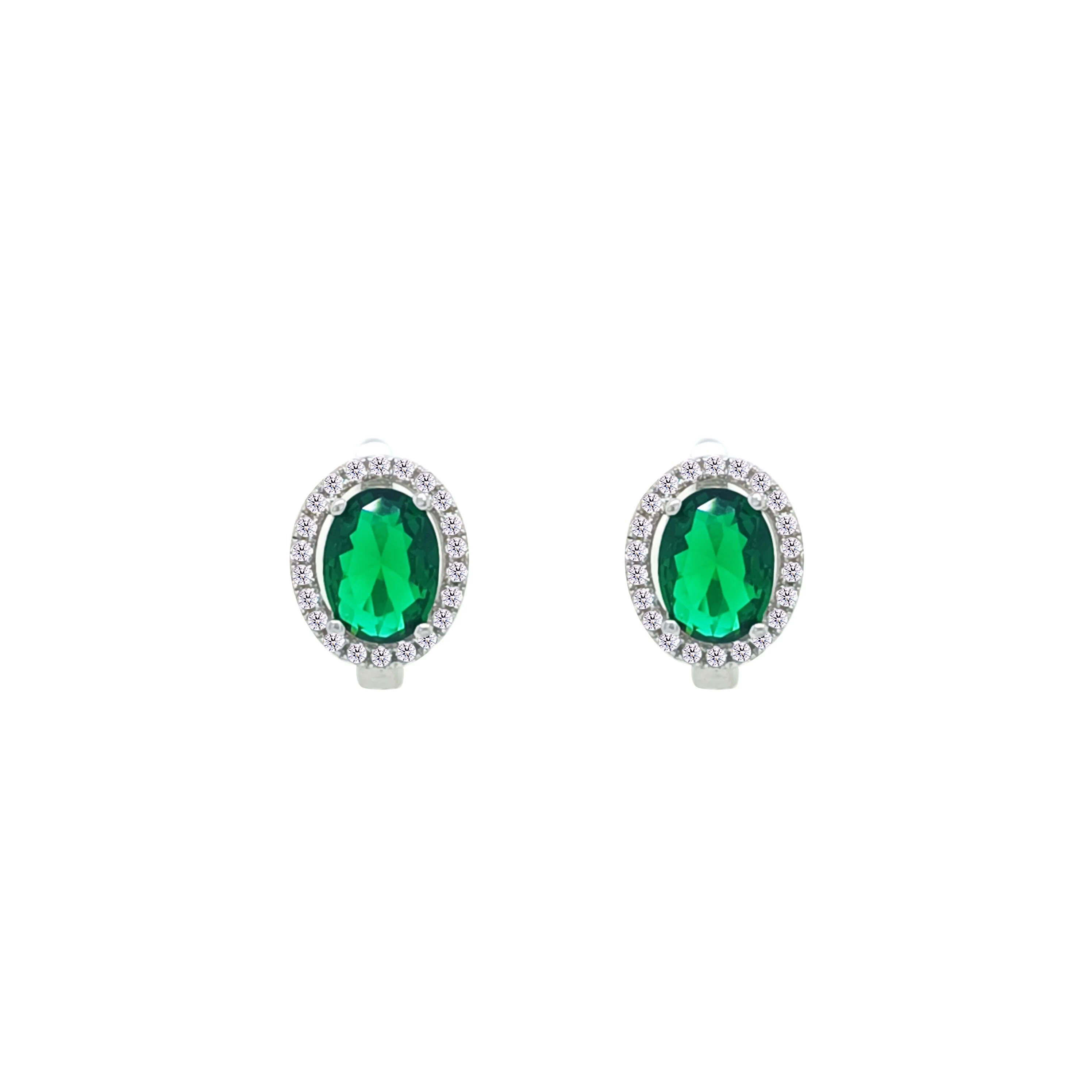 Asfour Crystal Latch Back Earring With Emerald Oval Design In 925 Sterling Silver-EM0152-G