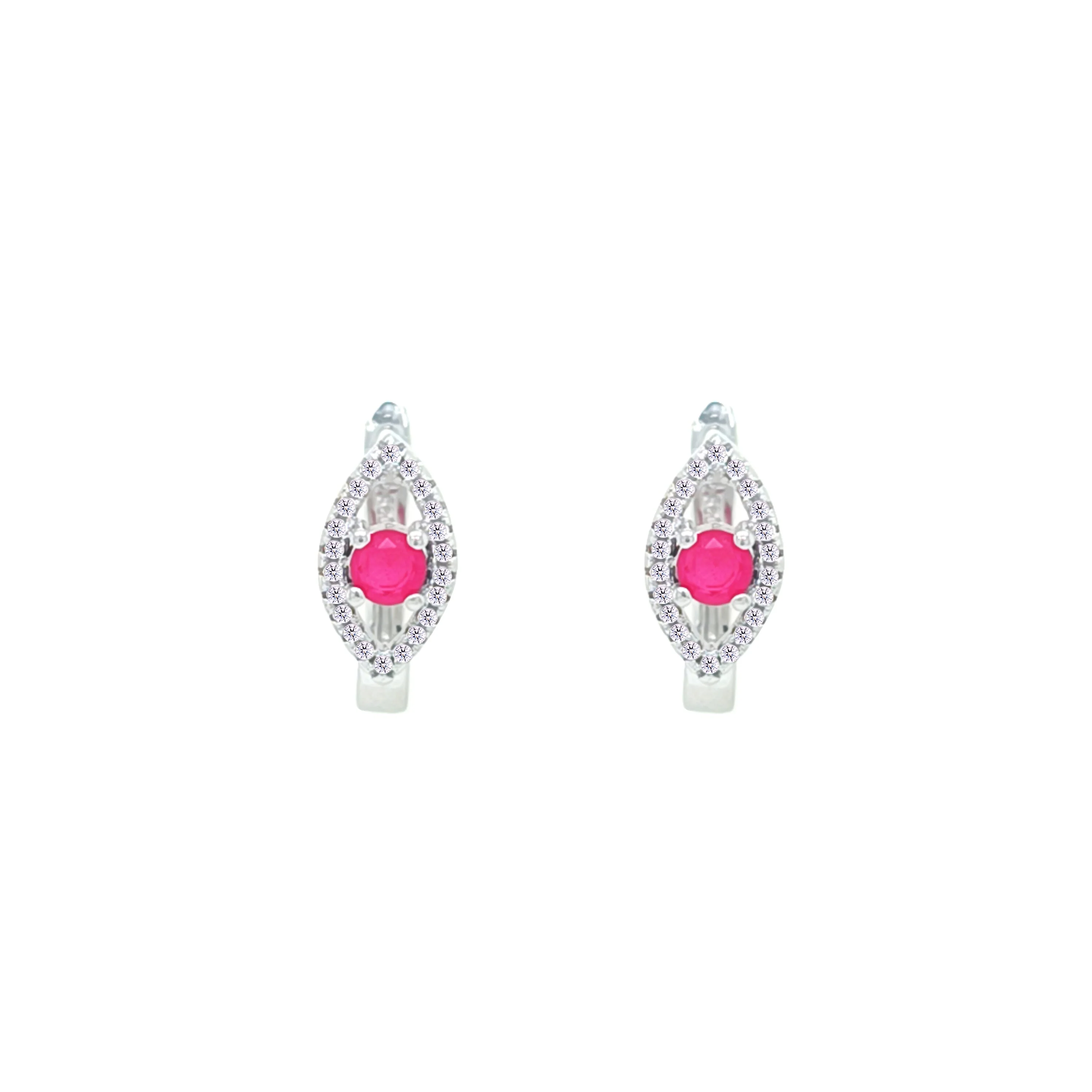 Asfour Crystal Latch Back Earring With Fuchsia Art Deco Design In 925 Sterling Silver-EM0155-WF