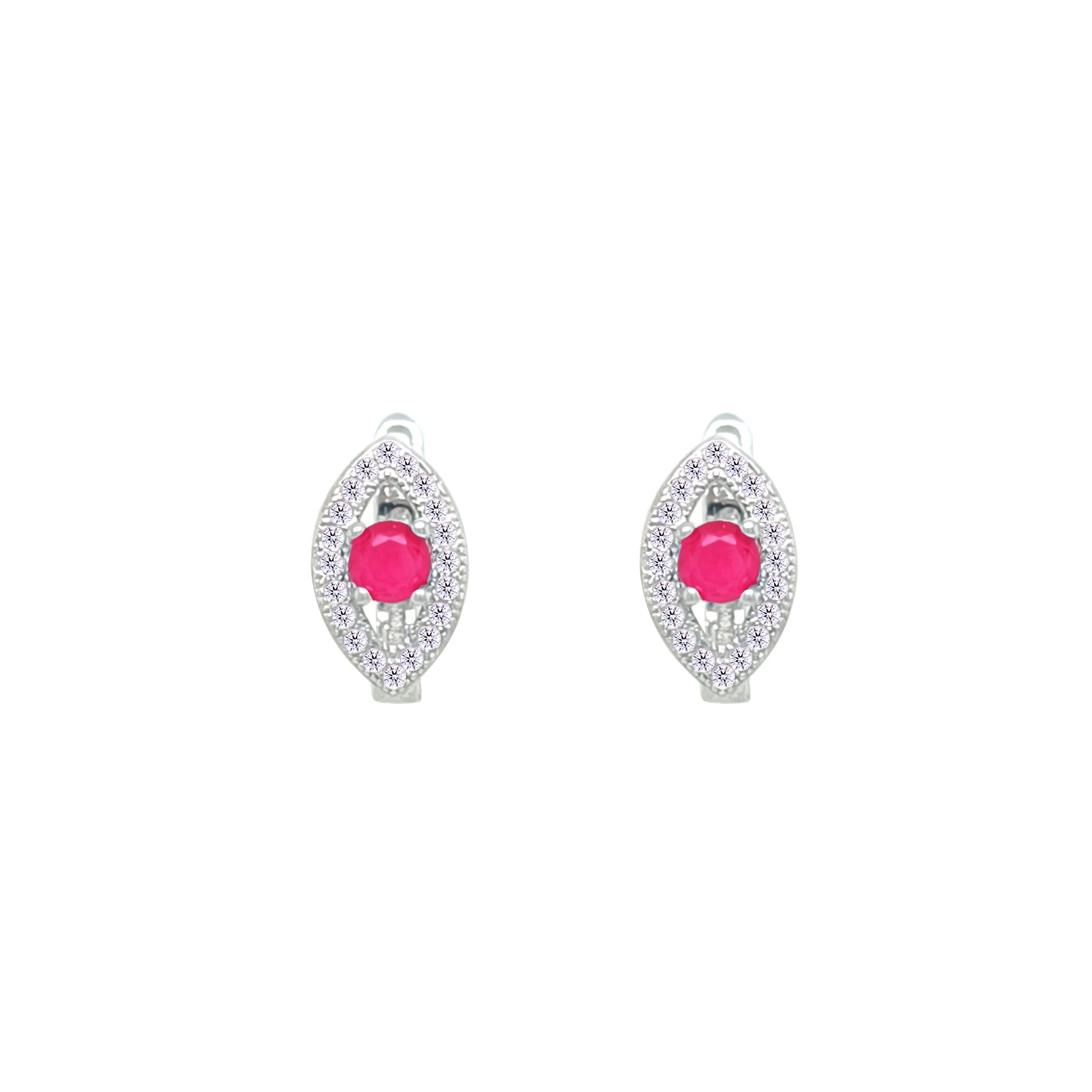 Asfour Crystal Latch Back Earring With Fuchsia Art Deco Design In 925 Sterling Silver-EM0157-WF