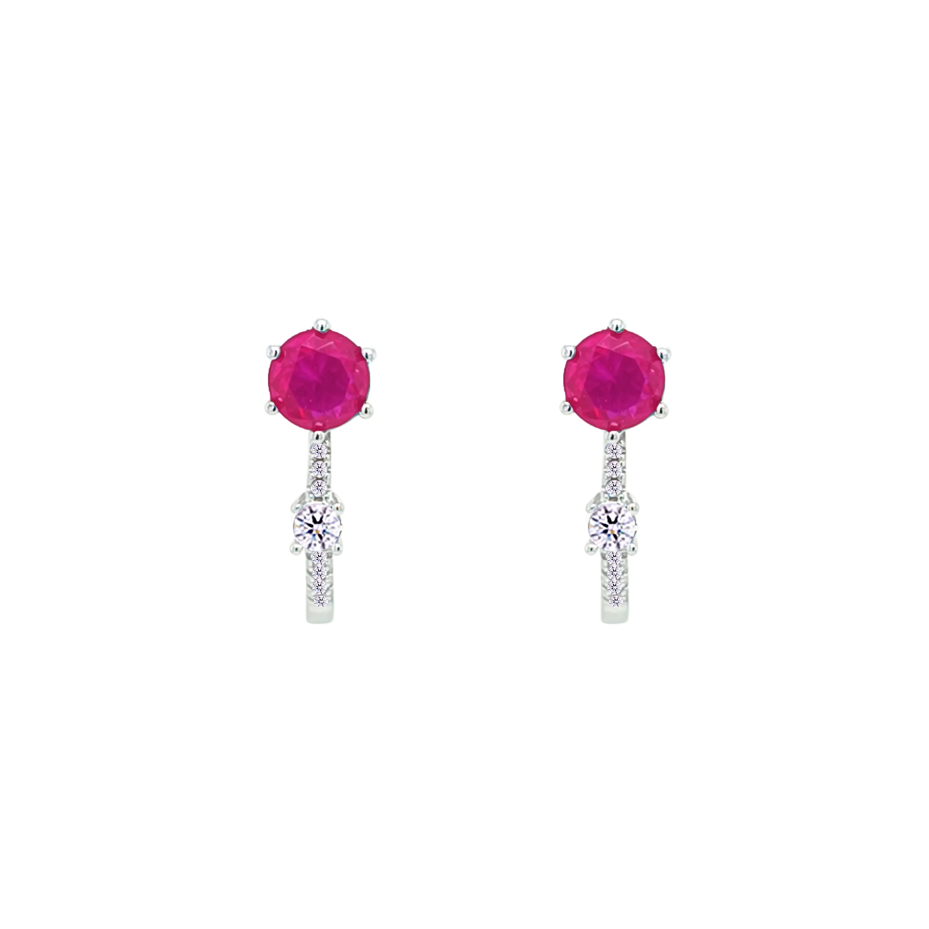 Asfour Crystal Latch Back Earring With Fuchsia Round Design In 925 Sterling Silver-EM0151-F