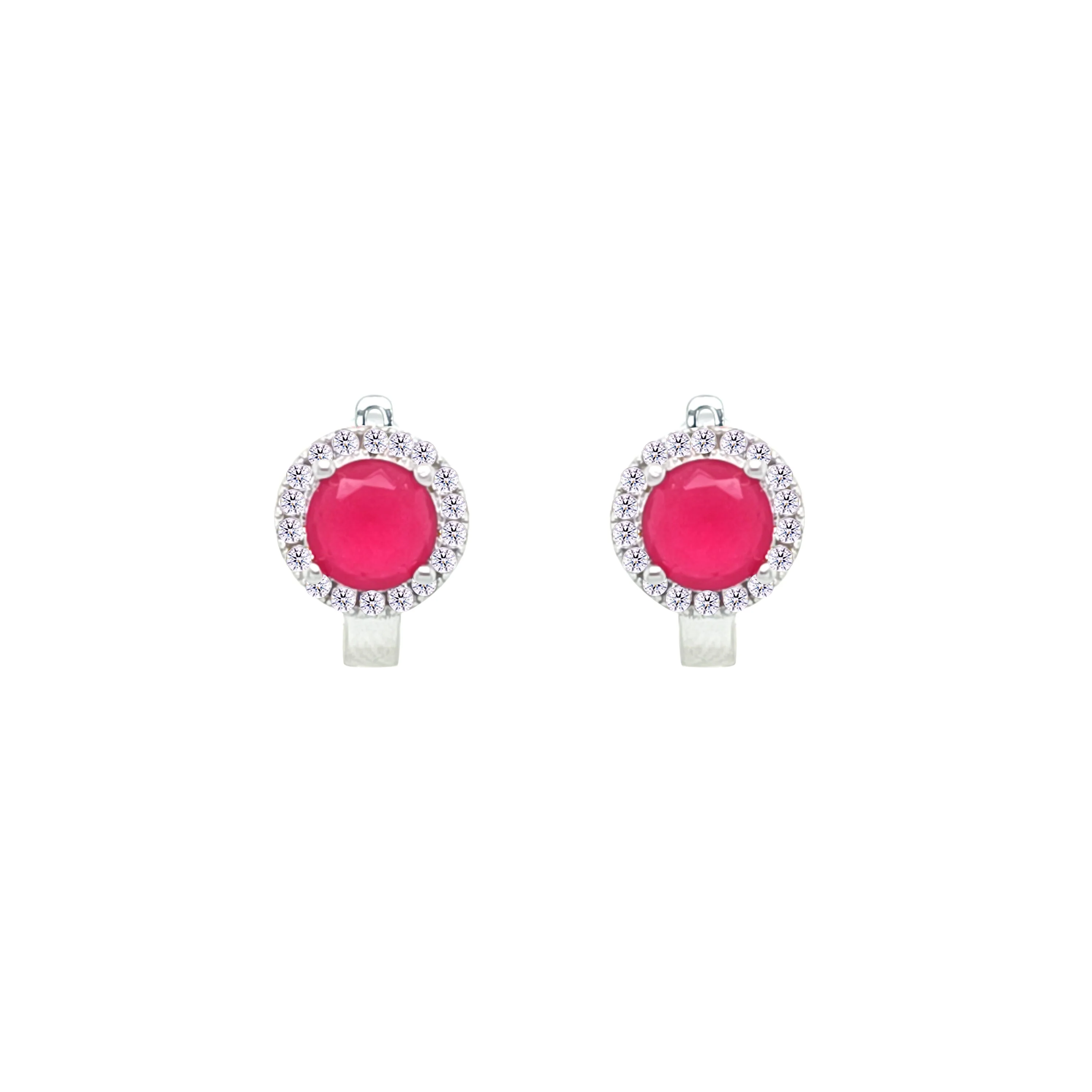 Asfour Crystal Latch Back Earring With Fuchsia Round Design In 925 Sterling Silver-EM0153-F