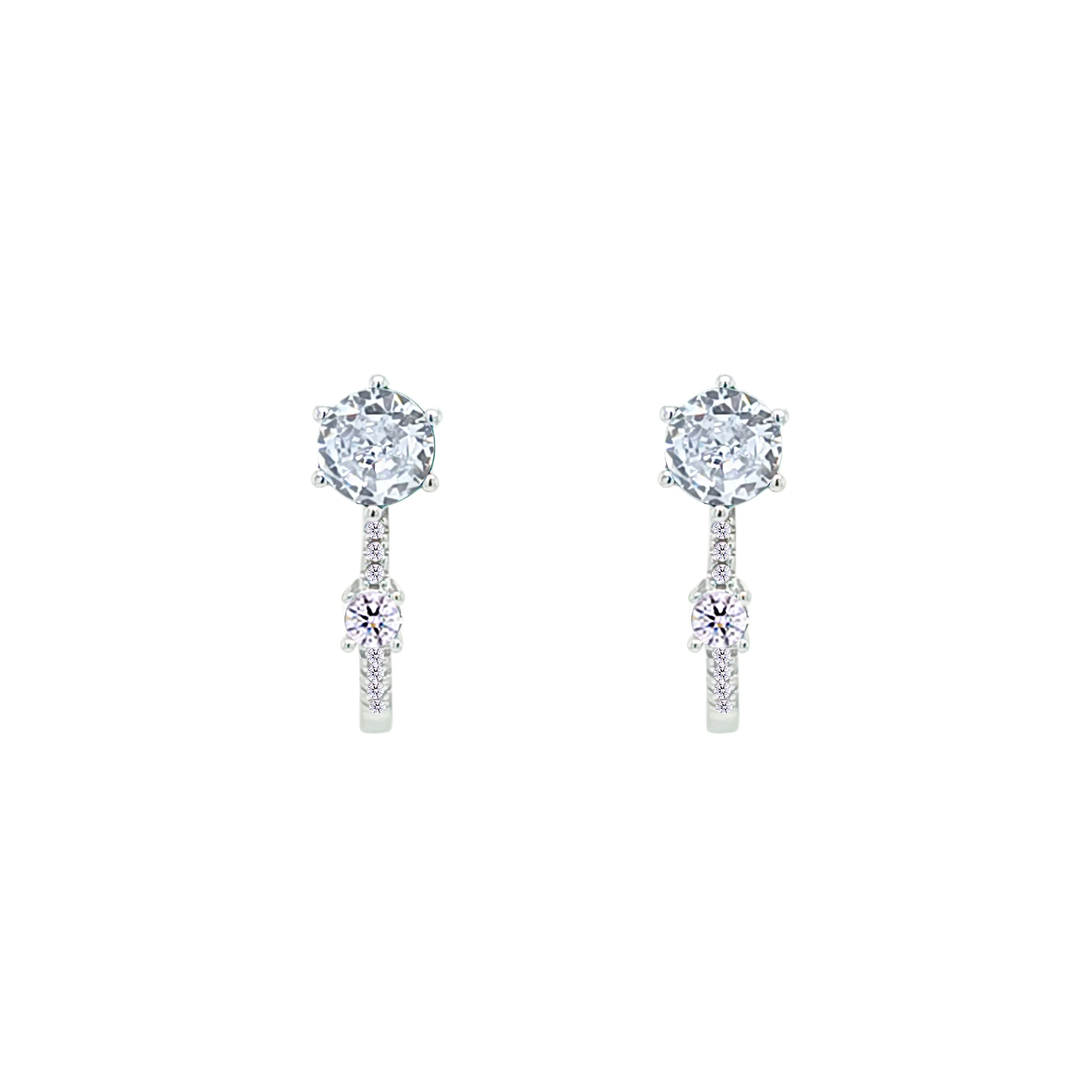 Asfour Crystal Latch Back Earring With Round Design In 925 Sterling Silver-EM0151