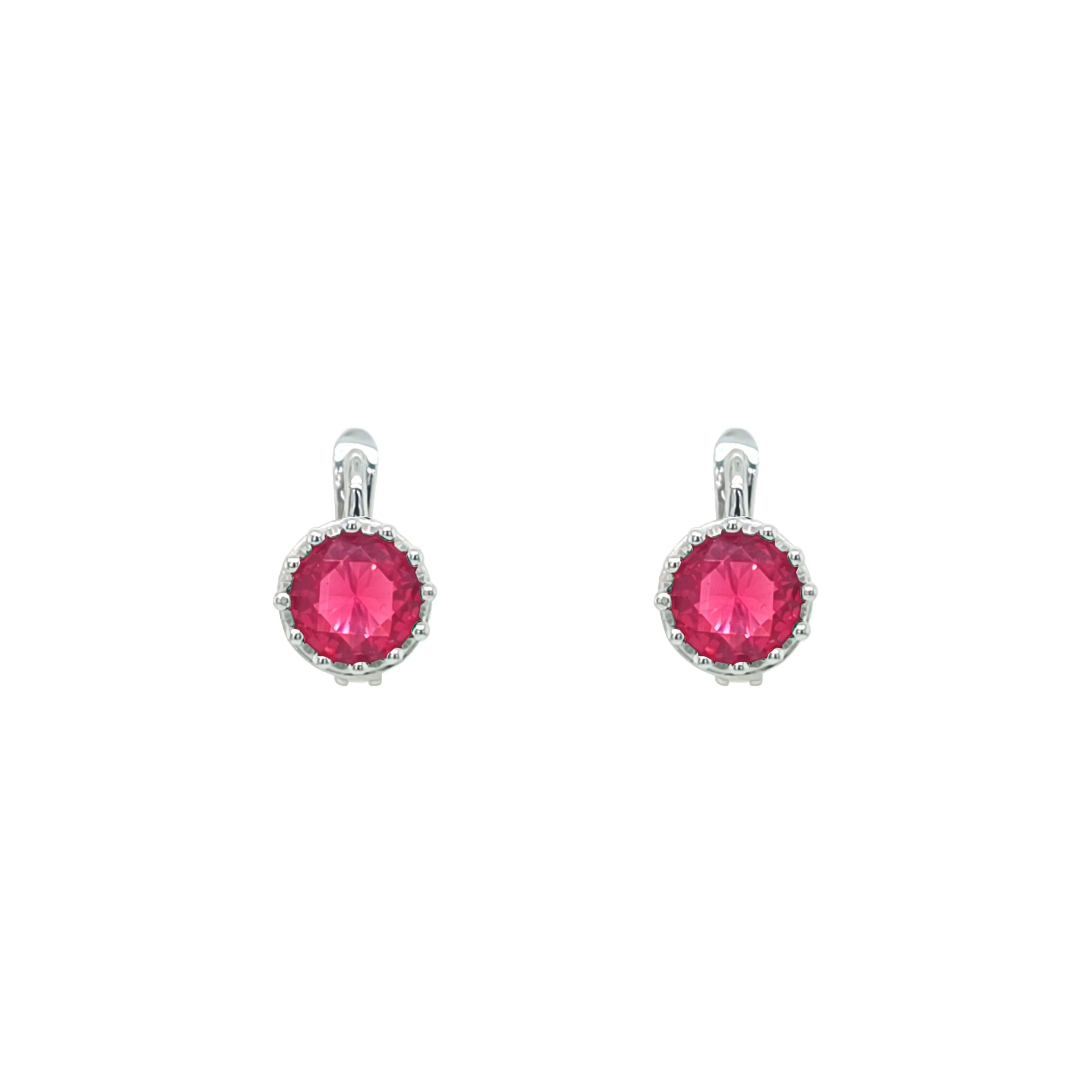 Asfour Crystal Latch Back Earring With Ruby Round Zircon In 925 Sterling Silver-EM0150-R