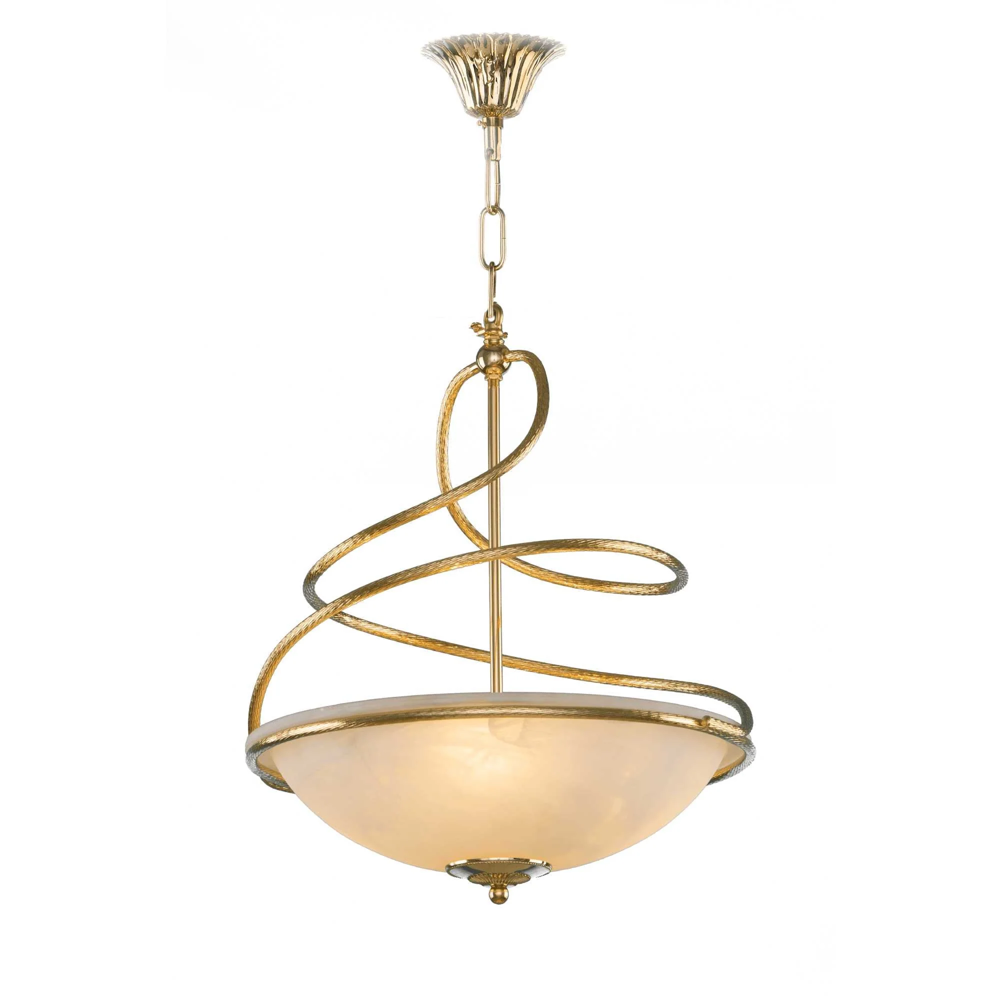 Alabaster Pendant Light - 3 Bulbs - Gold