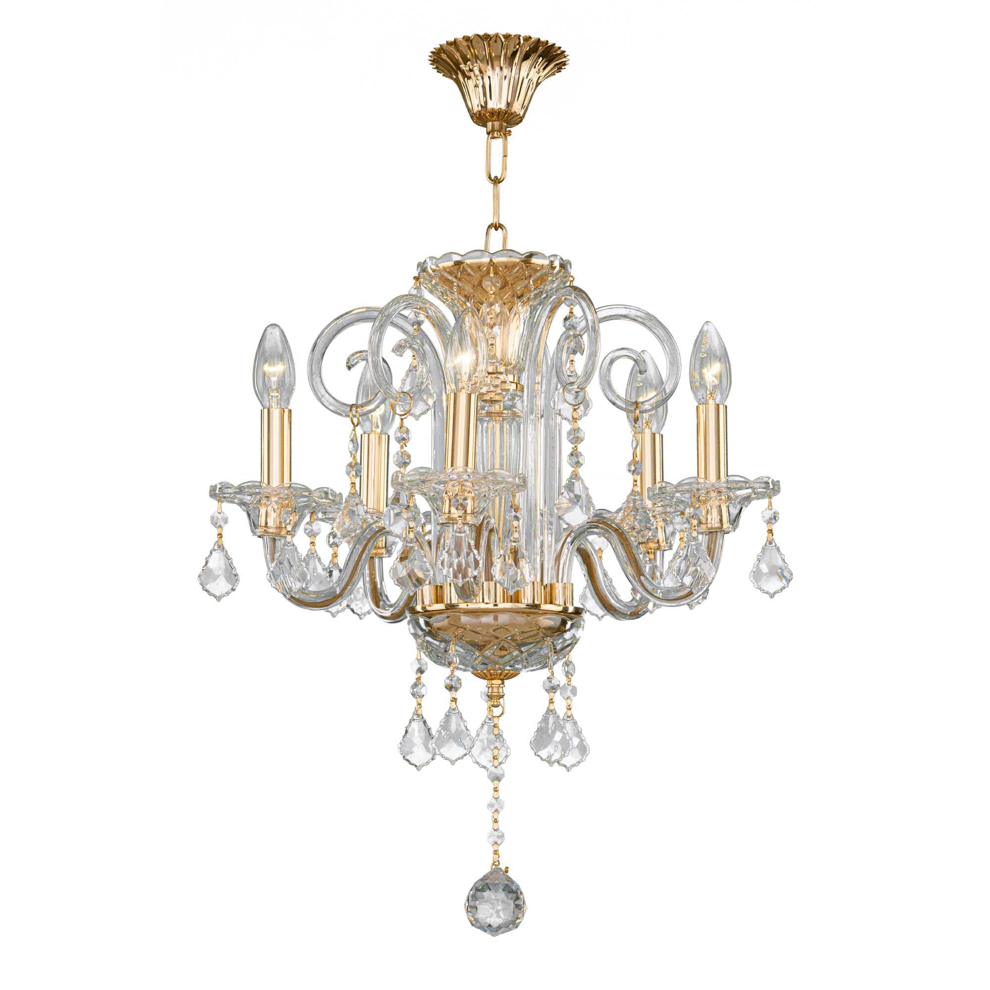 Crystal Chandelier 5 Bulbs Gold
