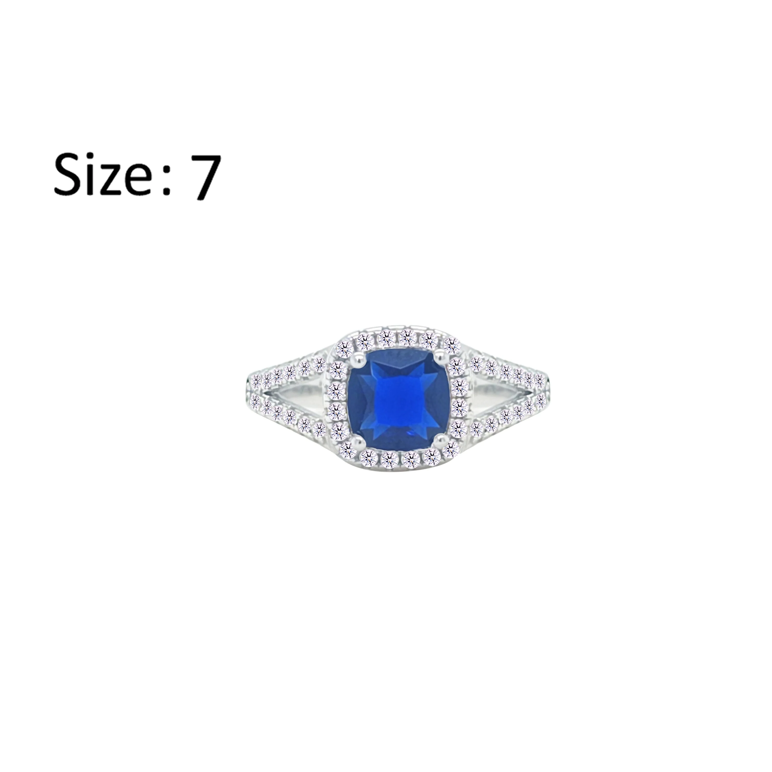 Asfour Crystal Split Shank Halo Ring With Blue Square Design In 925 Sterling Silver-RM0153-WB-7