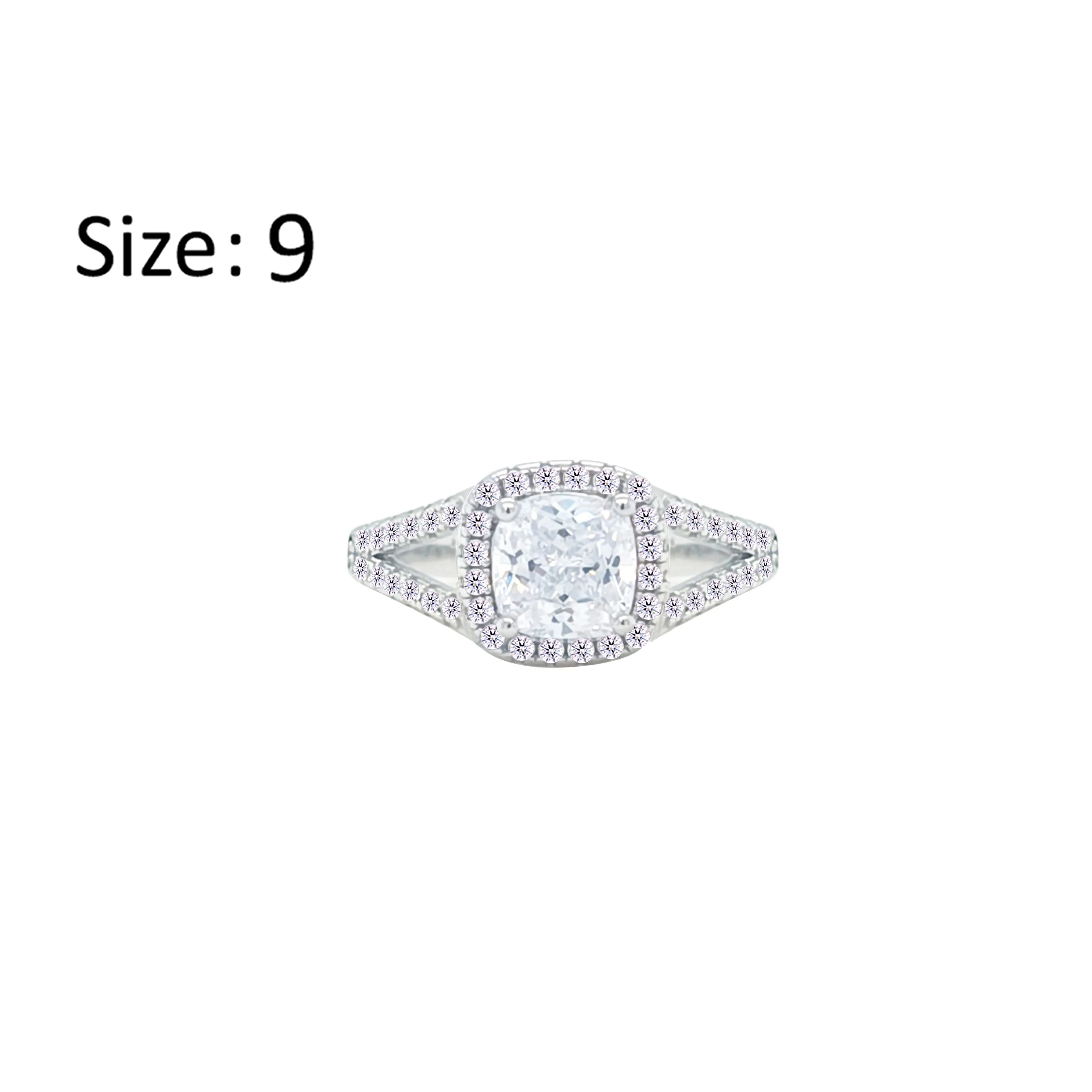 Asfour Crystal Split Shank Halo Ring With Zircon Square Design In 925 Sterling Silver-RM0153-9