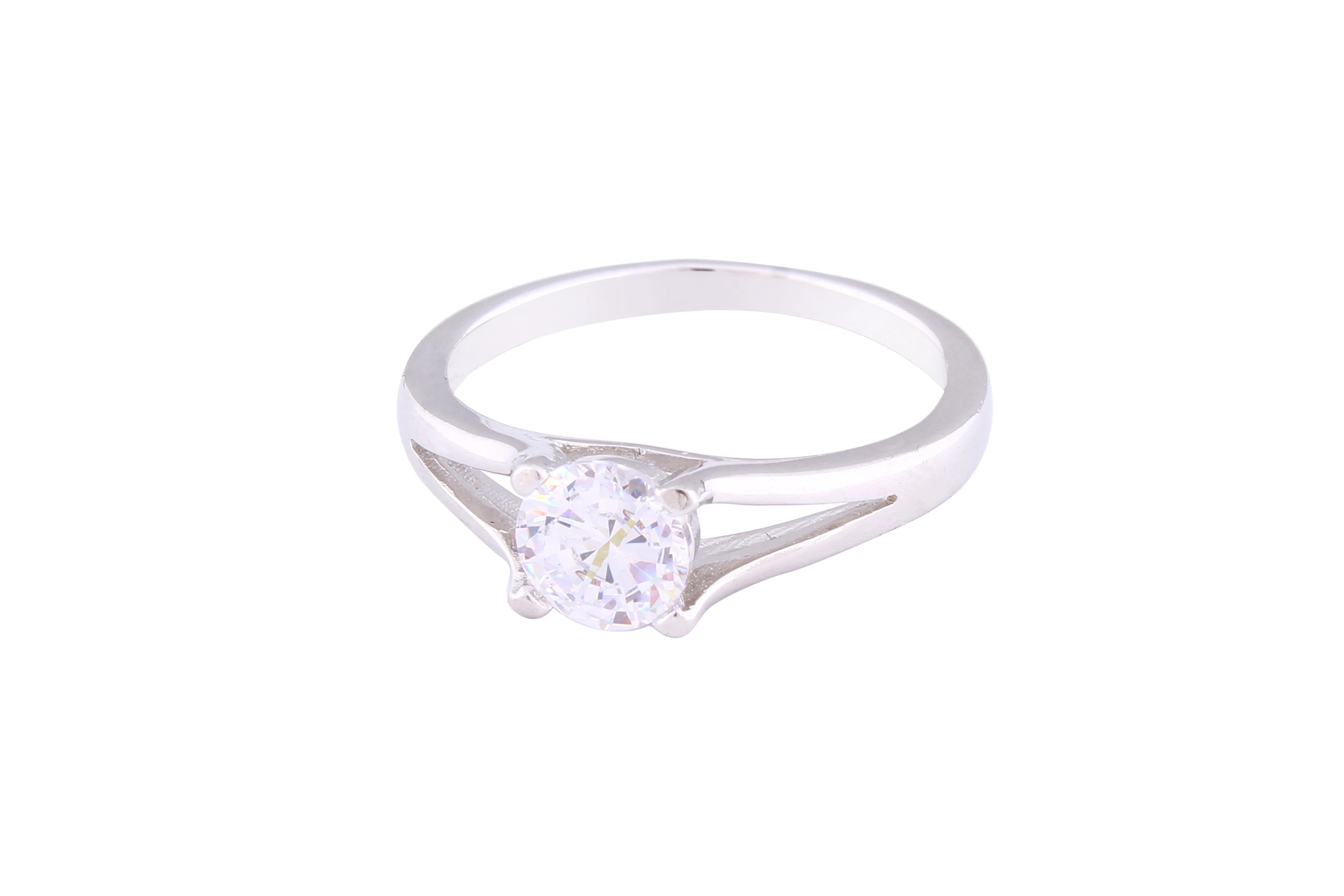 Asfour Crystal Split Shank Ring Inlaid With Round Zircon Stone In 925 Sterling Silver RM0047-8 - Image 2