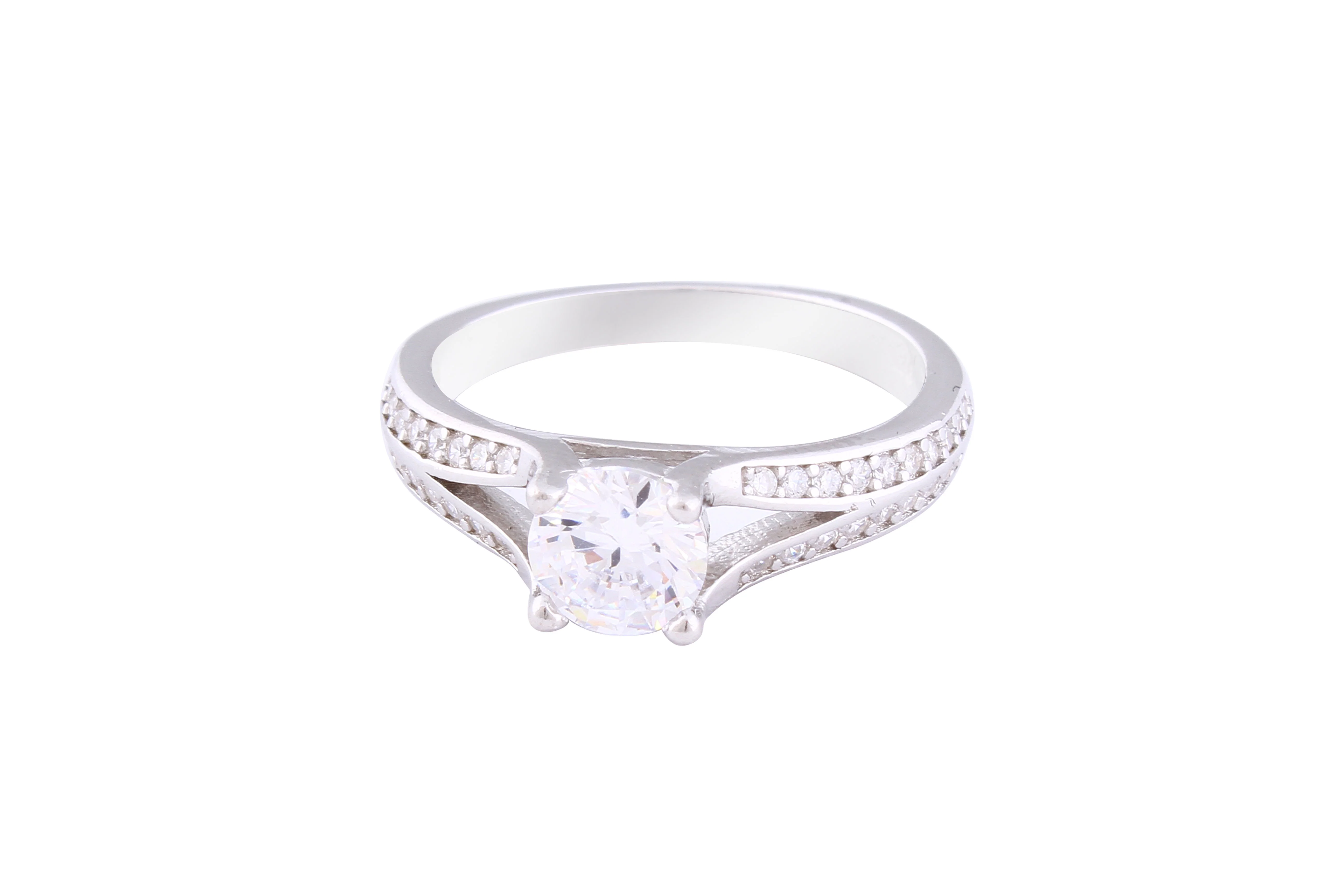 Asfour Crystal Split Shank Ring Inlaid With Round Zircon Stone In 925 Sterling Silver RM0057-7 - Image 2