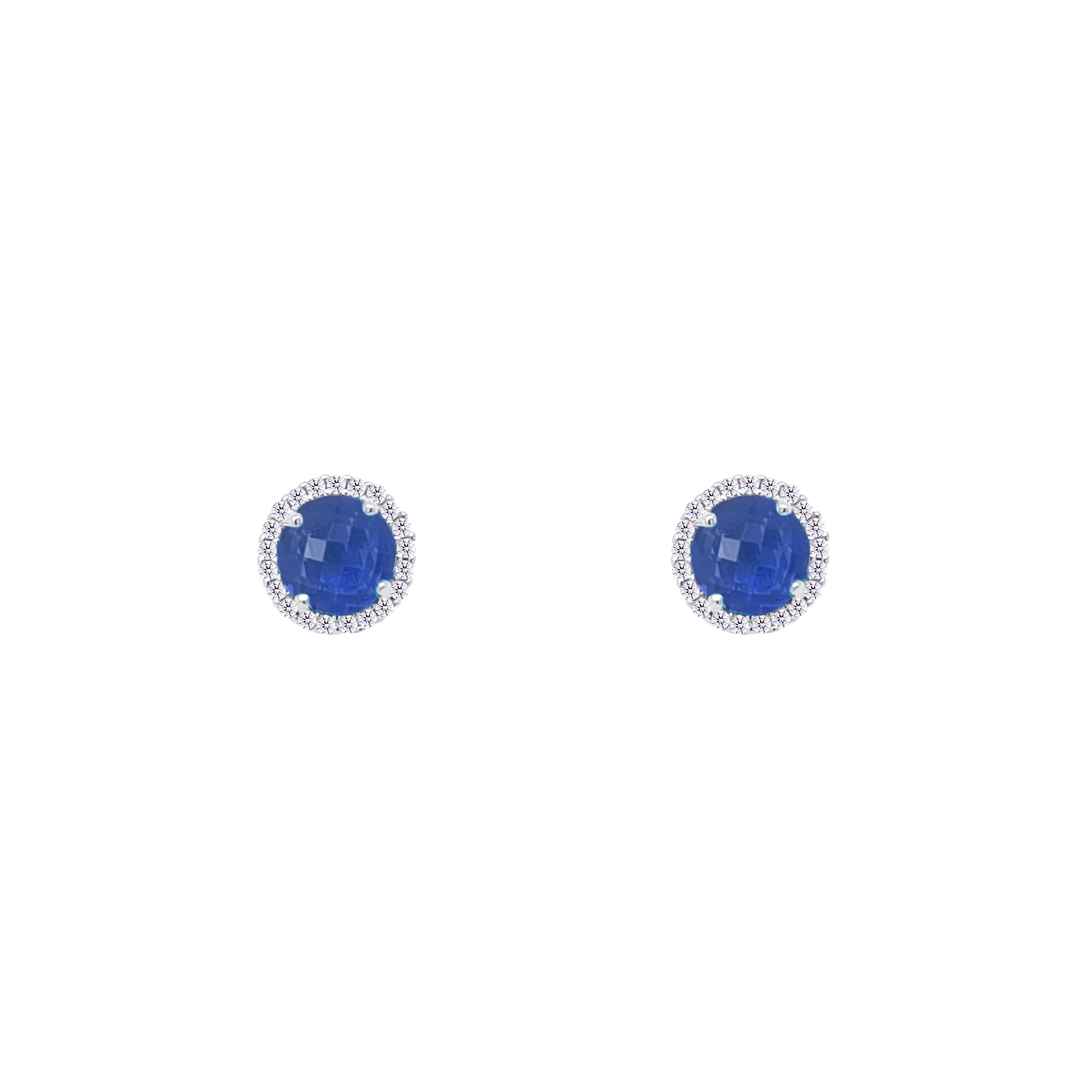Asfour Crystal Stud Earring With Halo Blue Round Design In 925 Sterling Silver-EM0128-B