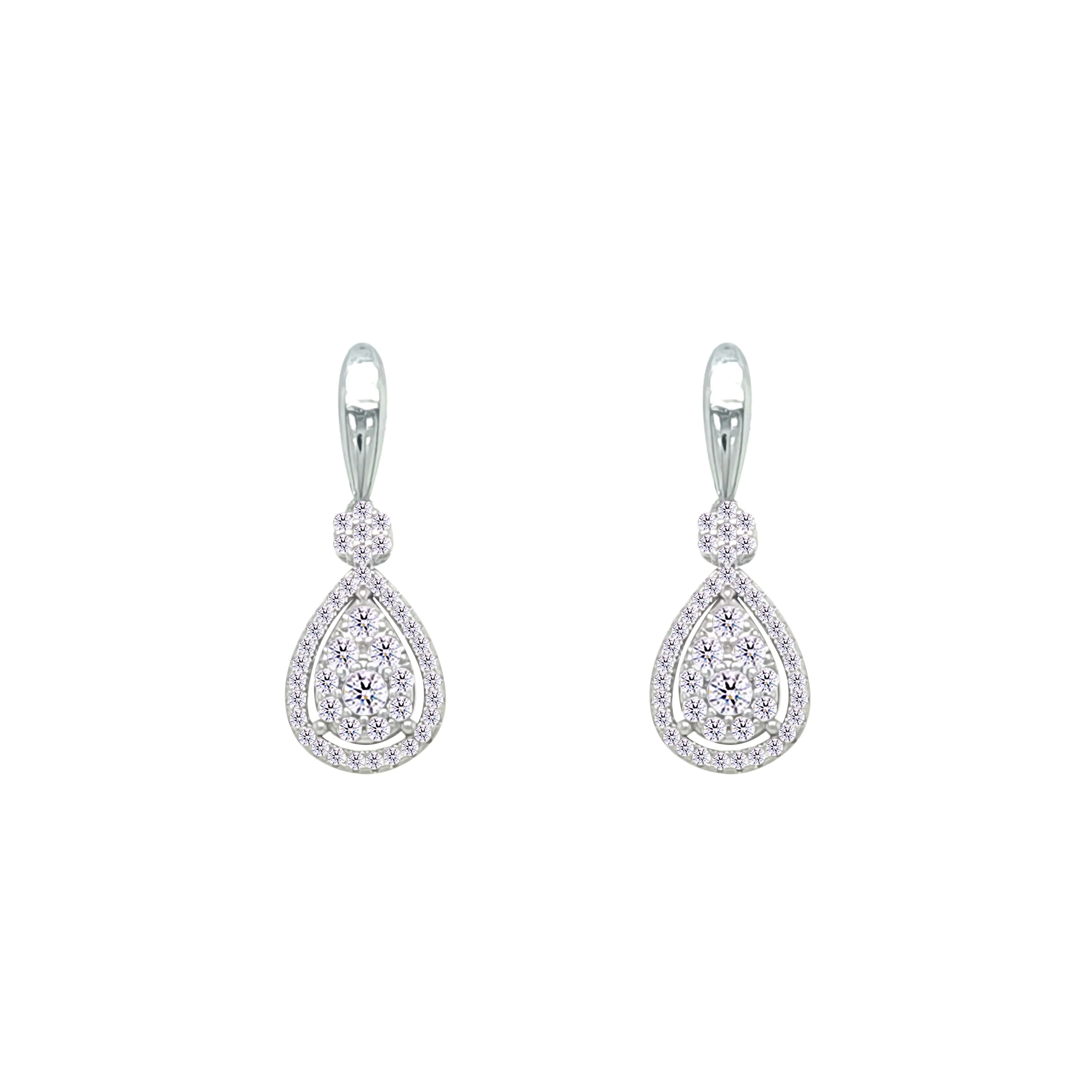 Asfour Crystal Stud Earring With Pear Design Inlaid With Zircon In 925 Sterling Silver-EM0141