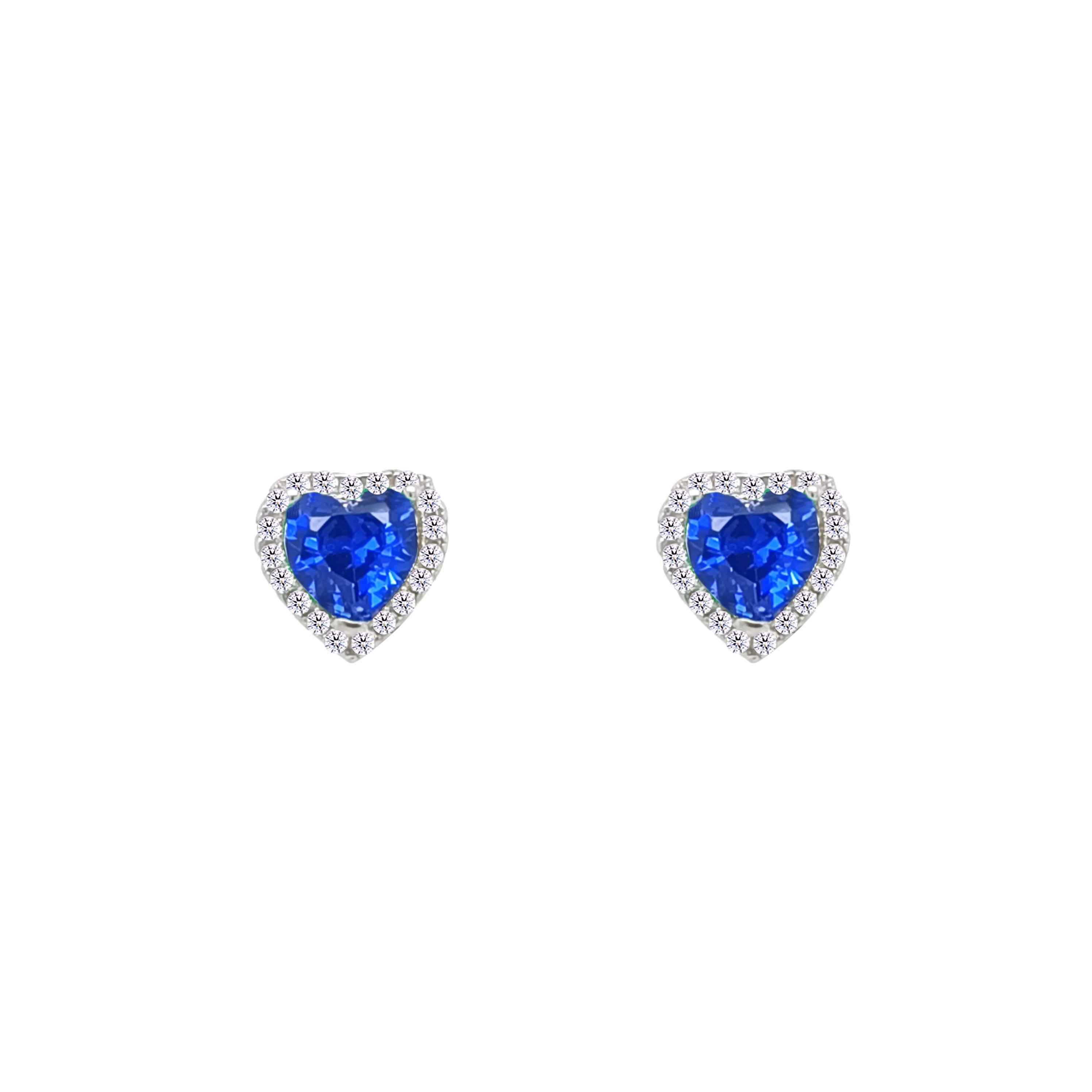 Asfour Crystal Stud Earrings With Blue Heart Design In 925 Sterling Silver-EM0131-B