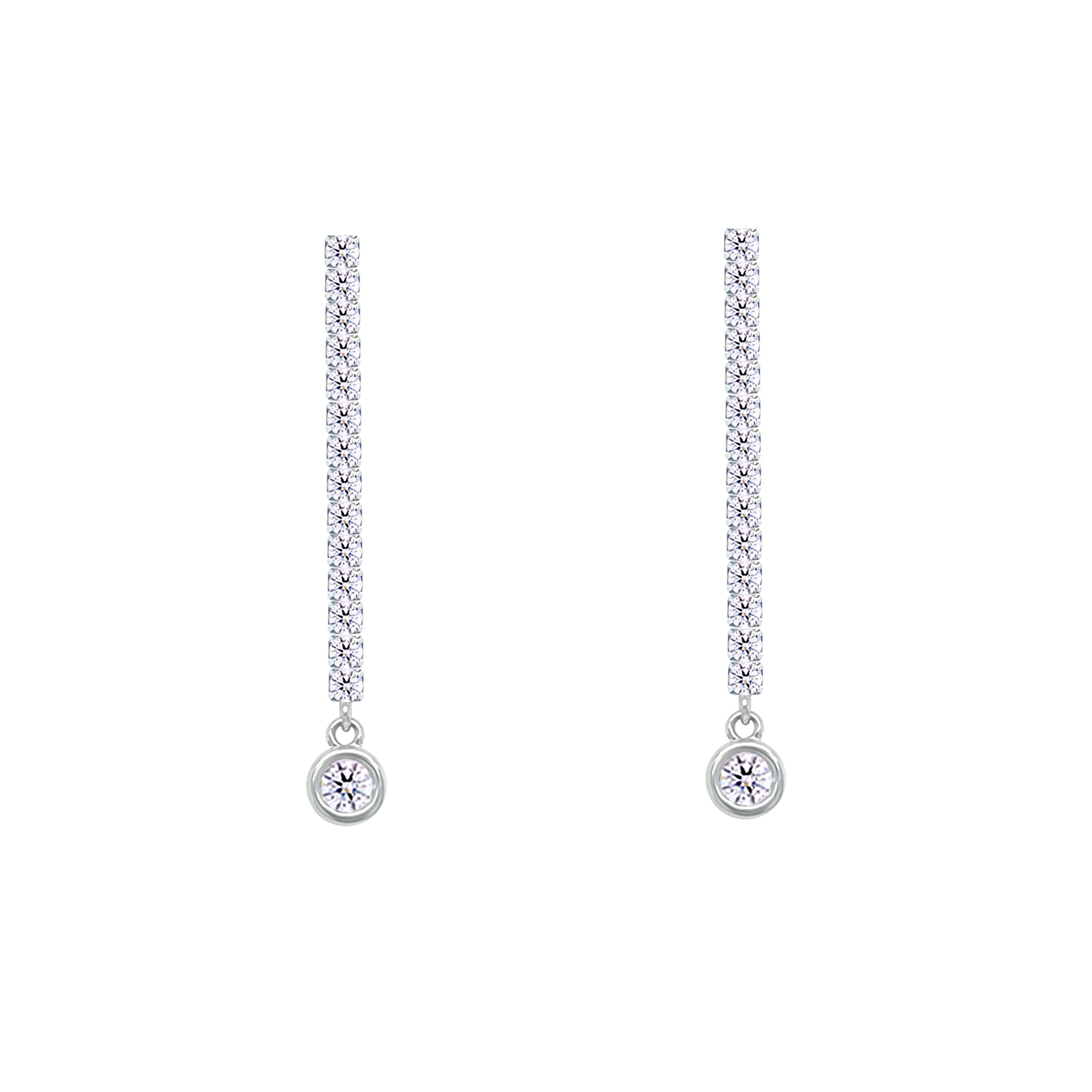 Asfour Crystal Stud Earrings With Drop Round Design In 925 Sterling Silver-EM0138