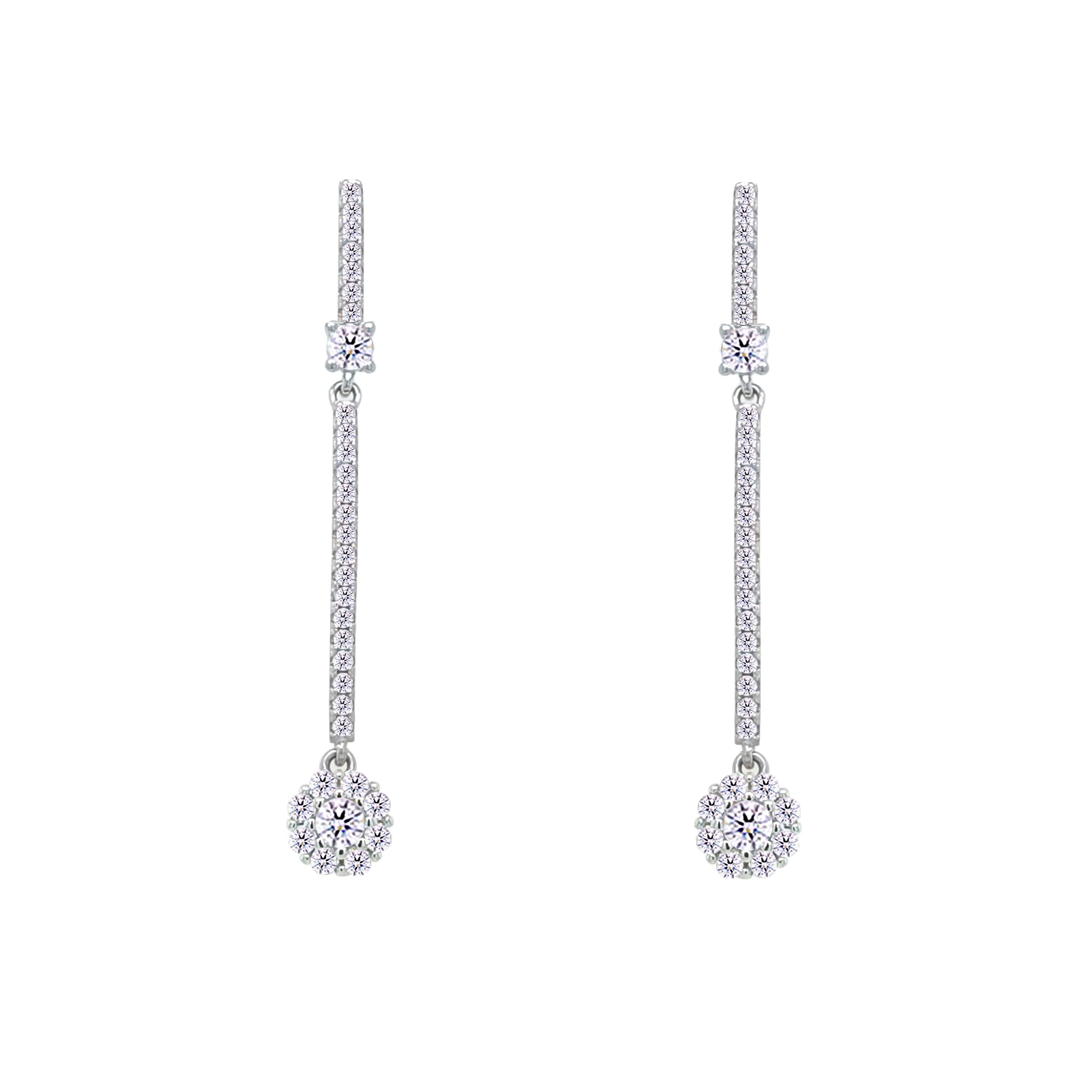Asfour Crystal Stud Earrings With Drop Round Design In 925 Sterling Silver-EM0139