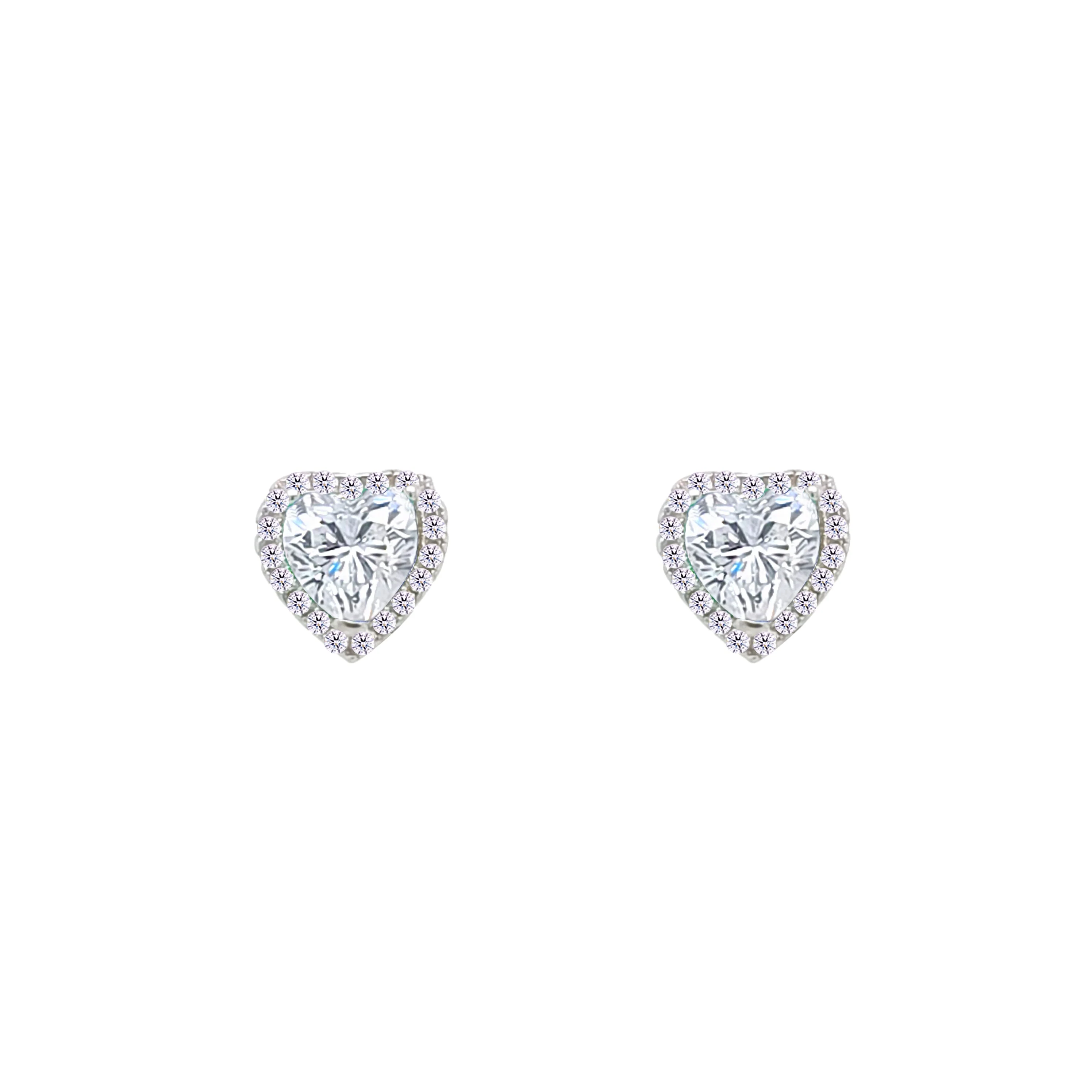 Asfour Crystal Stud Earrings With Heart Design In 925 Sterling Silver-EM0131