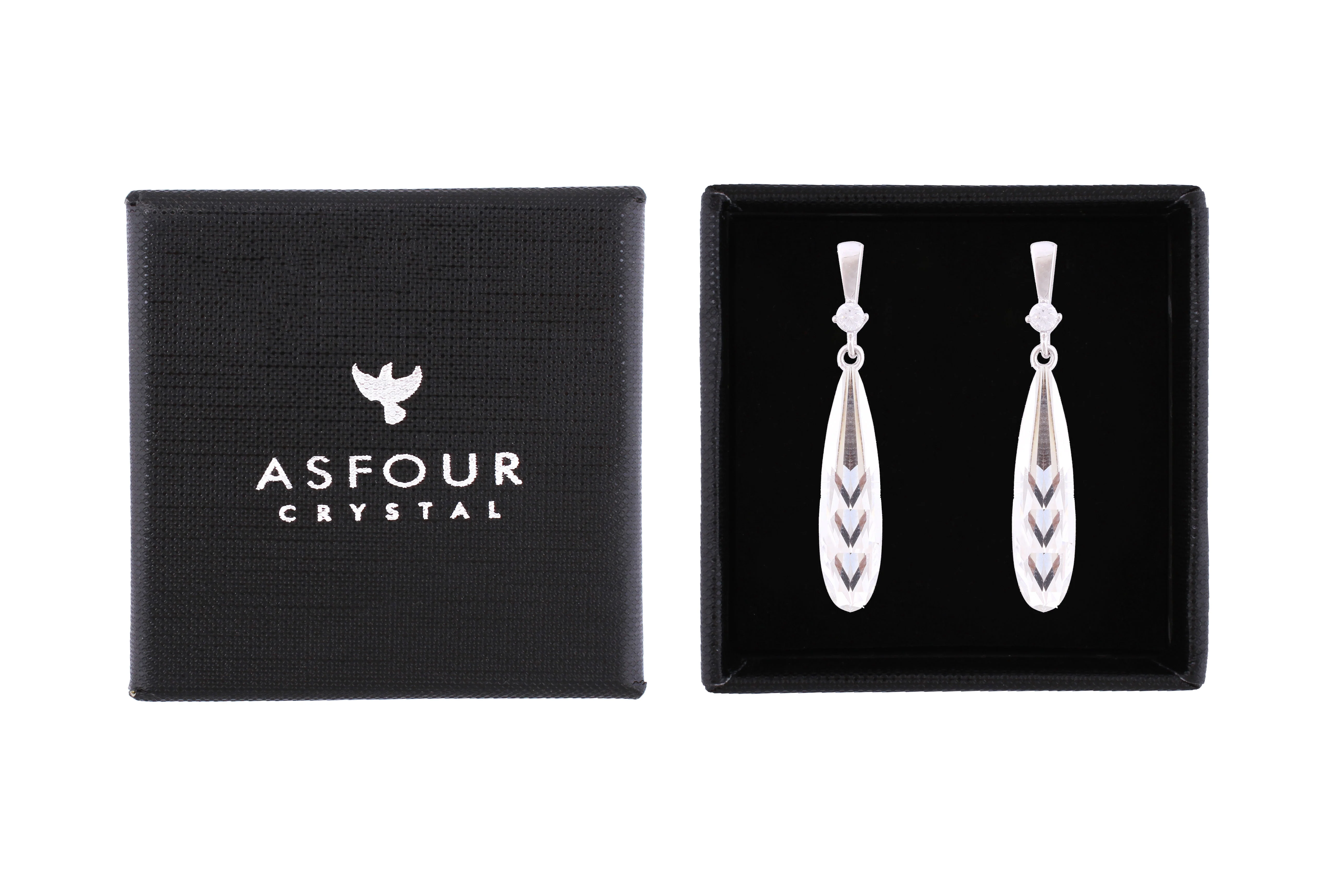 Asfour Crystal Stud Earrings With Water Drop Design In 925 Sterling Silver ED0083 - Image 2