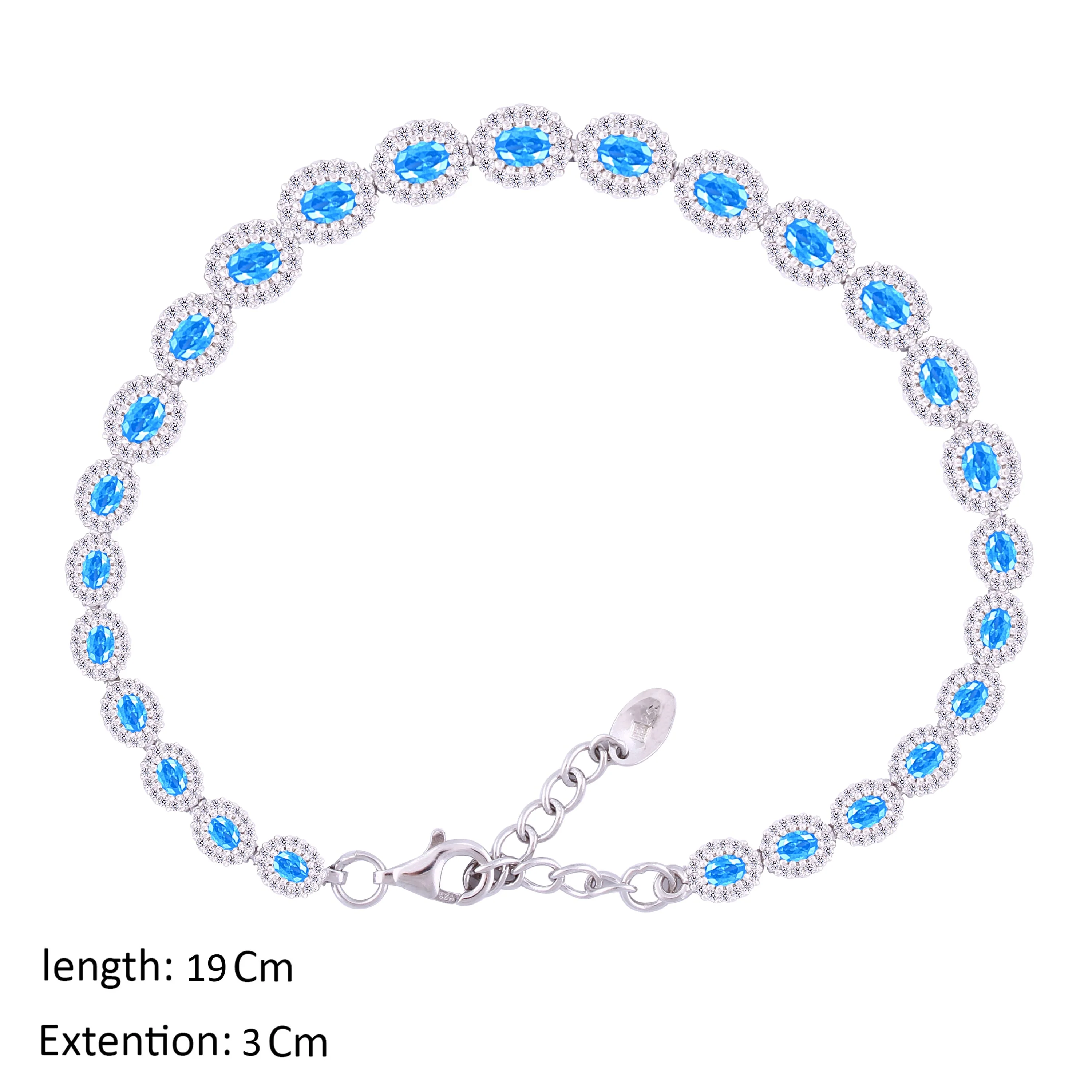 Asfour Crystal Tennis Bracelet With Aquamarine Oval Design In 925 Sterling Silver-BM0020-WM - Image 2
