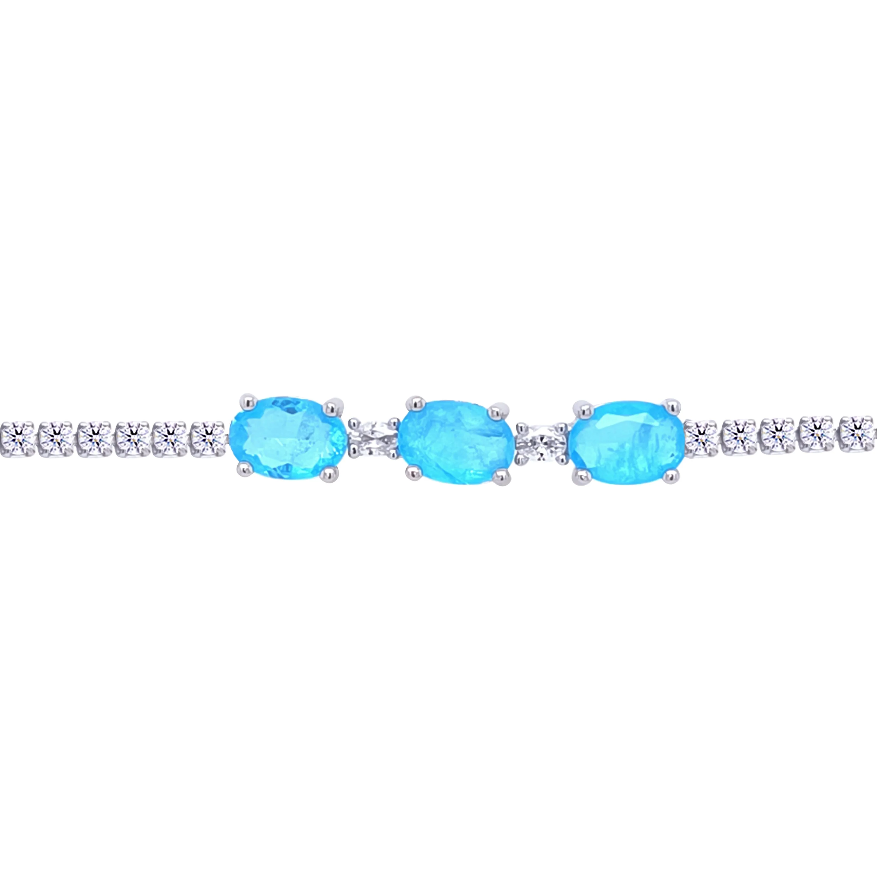 Asfour Crystal Tennis Bracelet With Aquamarine Oval Stones In 925 Sterling Silver-BD0331-WM