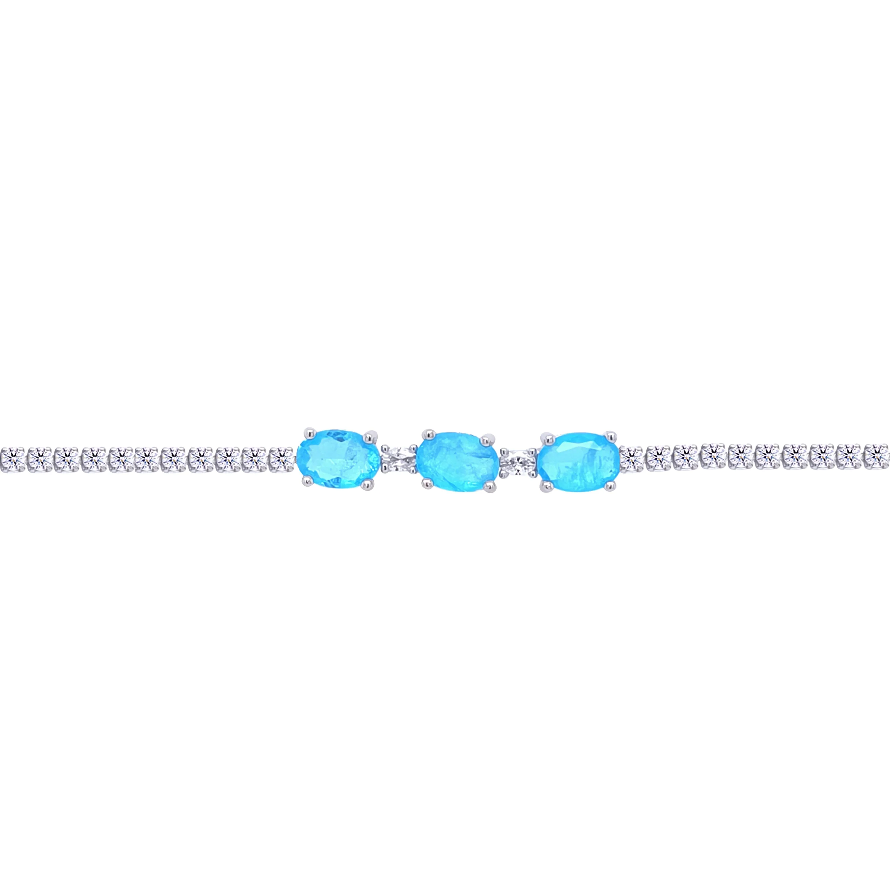 Asfour Crystal Tennis Bracelet With Aquamarine Oval Stones In 925 Sterling Silver-BD0331-WM - Image 2