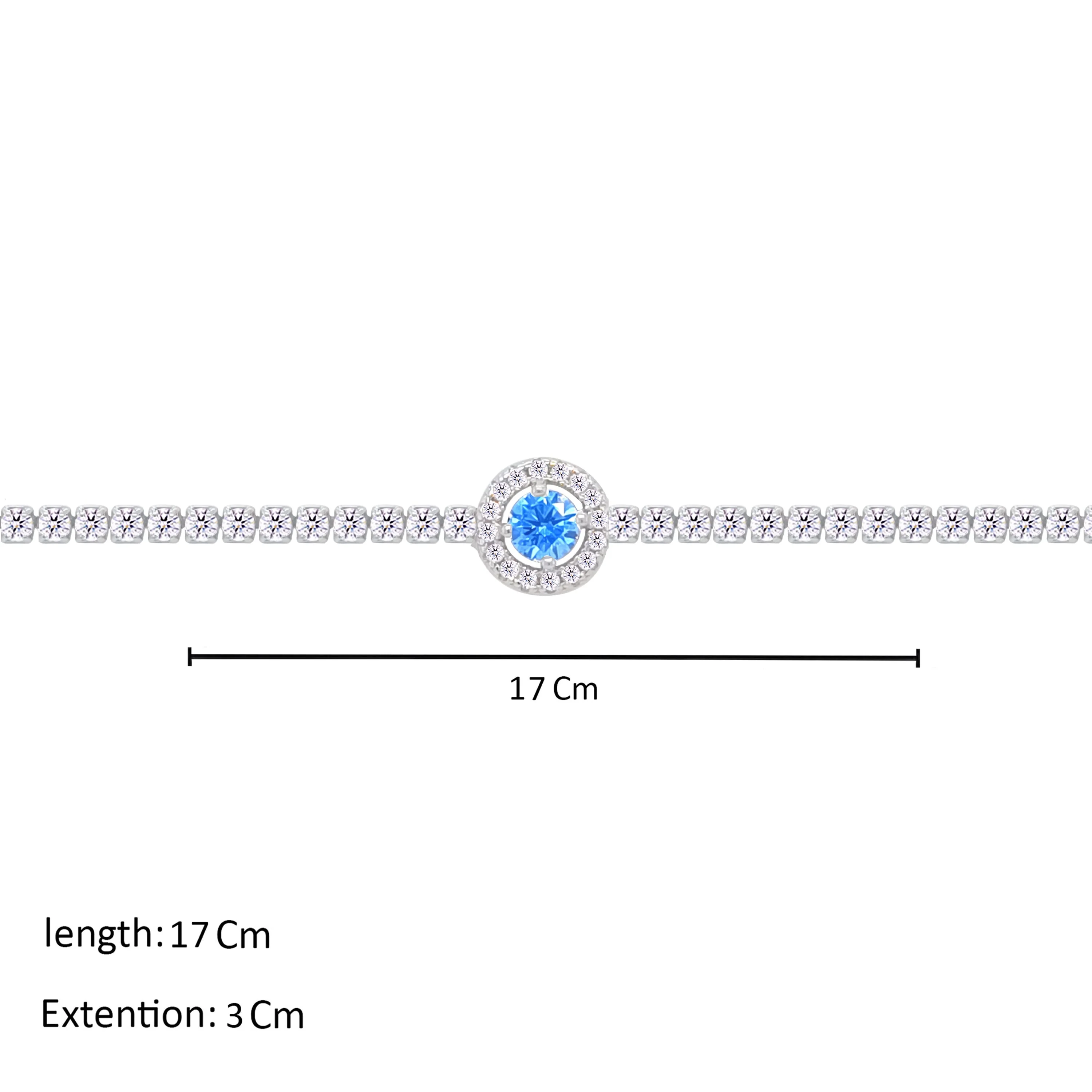 Asfour Crystal Tennis Bracelet With Aquamarine Round Zircon Stone In 925 Sterling Silver-BM0106-WM - Image 2
