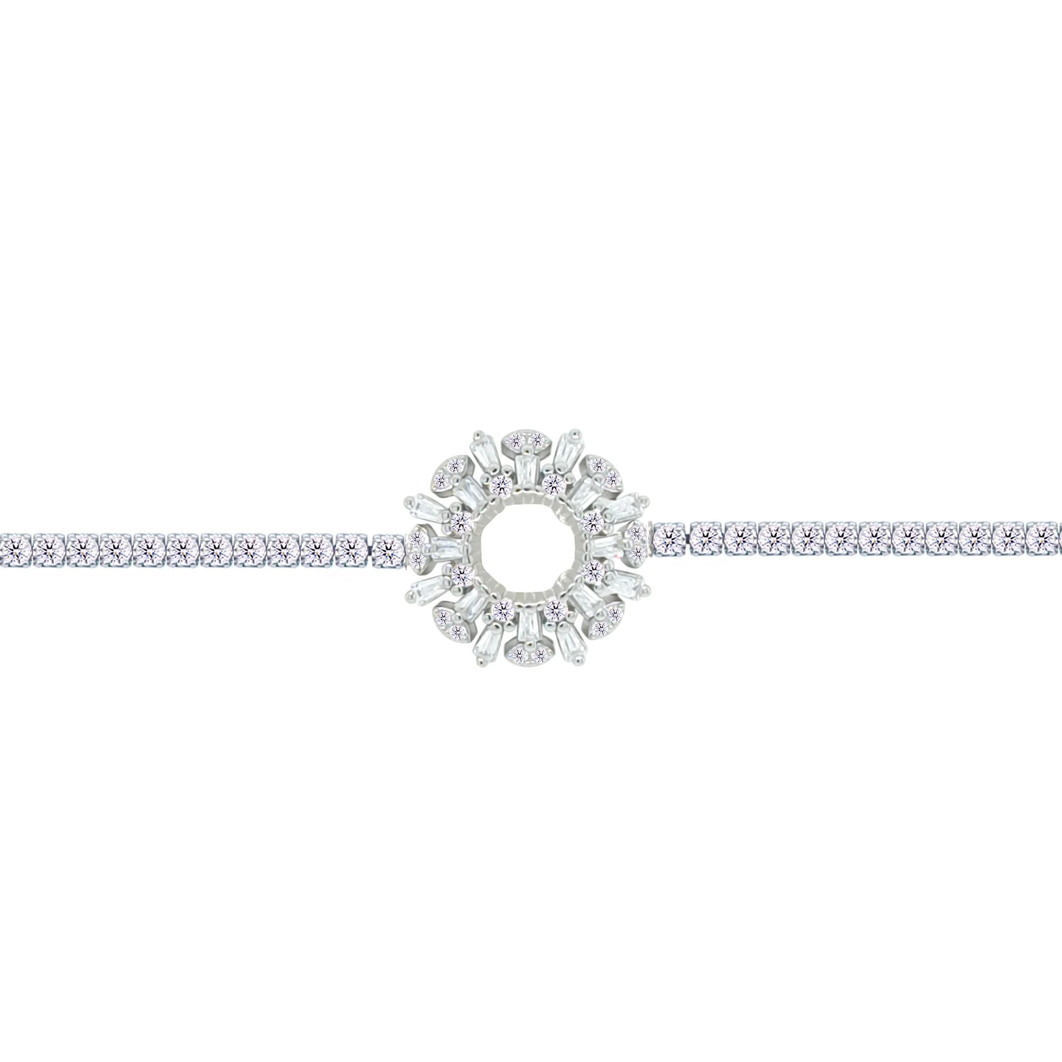 Asfour Crystal Tennis Bracelet With Art Deco Design Inlaid With Zircon In 925 Sterling Silver-BD0275