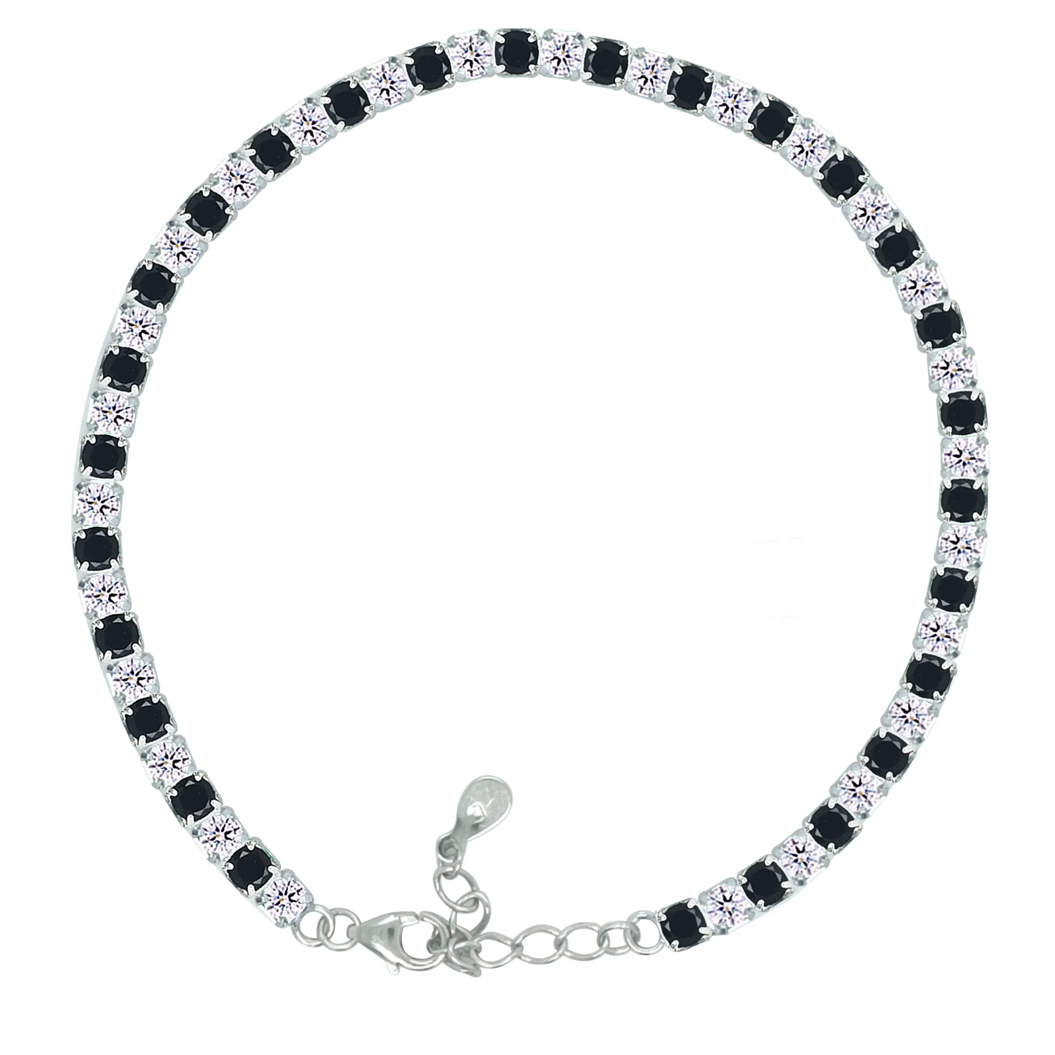 Asfour Crystal Tennis Bracelet With Black & Clear Zircon In 925 Sterling Silver-BM0003-WP