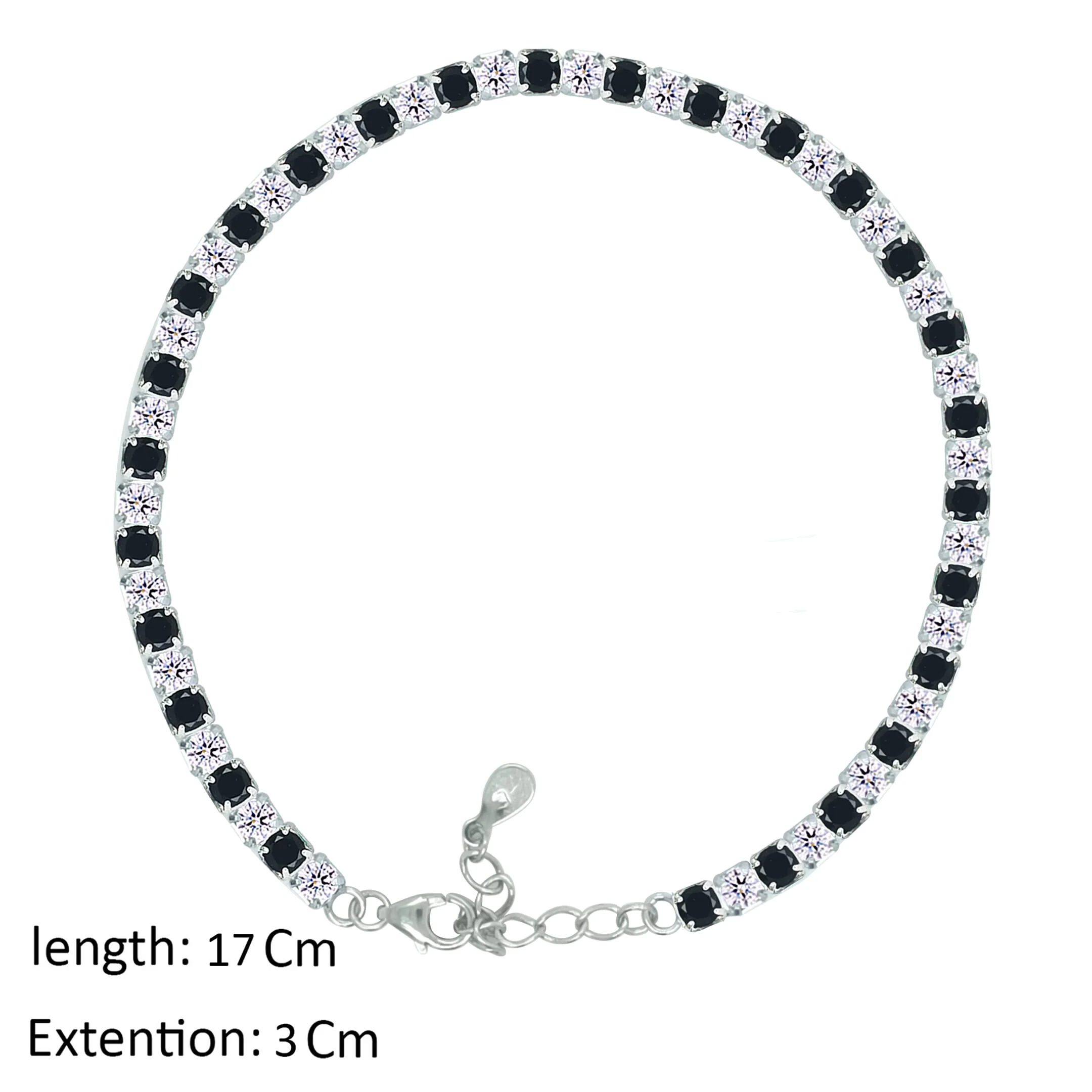 Asfour Crystal Tennis Bracelet With Black & Clear Zircon In 925 Sterling Silver-BM0003-WP - Image 2